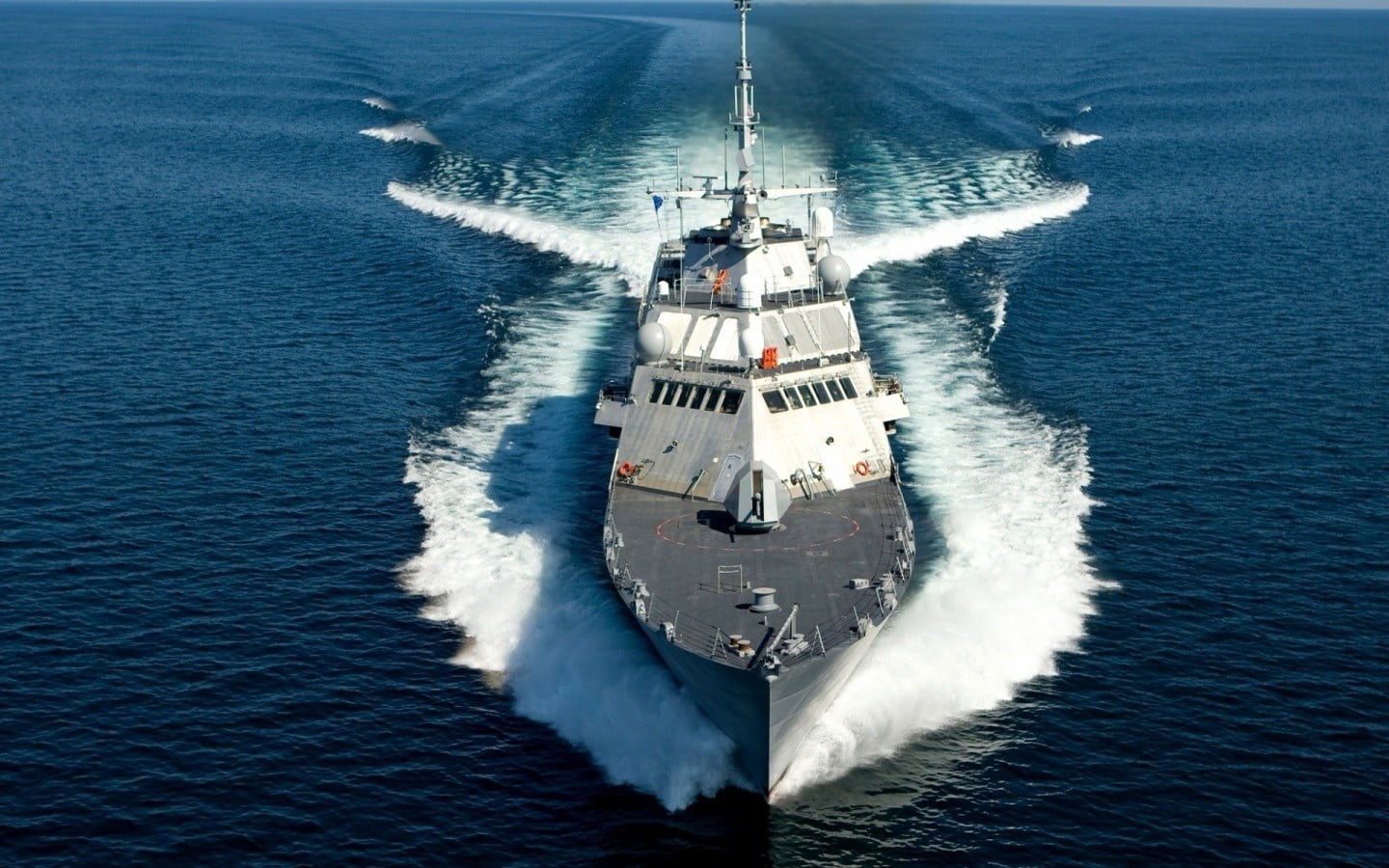 warship, military, wake - water, 720P, on the move, motion, transportation, gray, beauty in nature, mode of transportation, white, ship, high angle view, HD Wallpaper