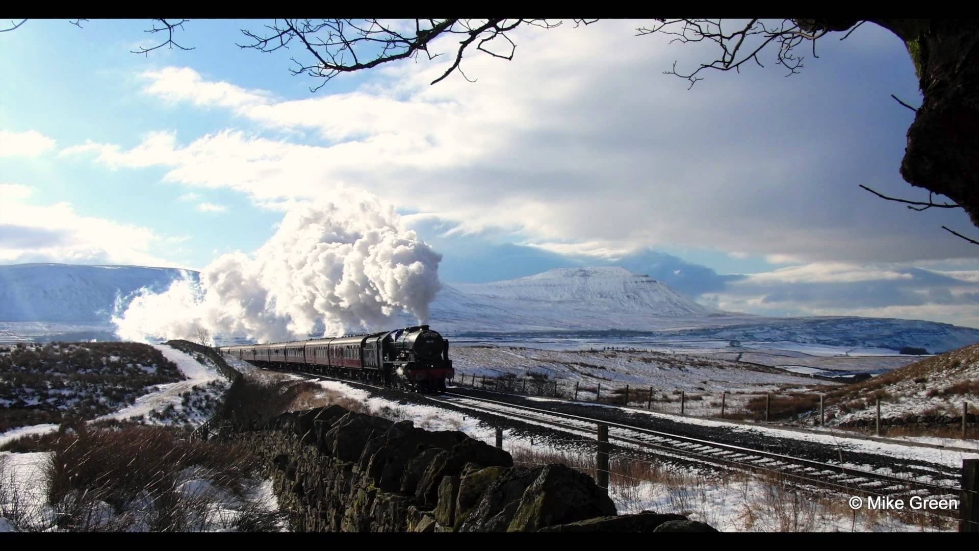 outdoors, transportation, scenics - nature, architecture, water, cold temperature, steam locomotive, day, mountain, snow, beauty in nature, mountain range, HD Wallpaper
