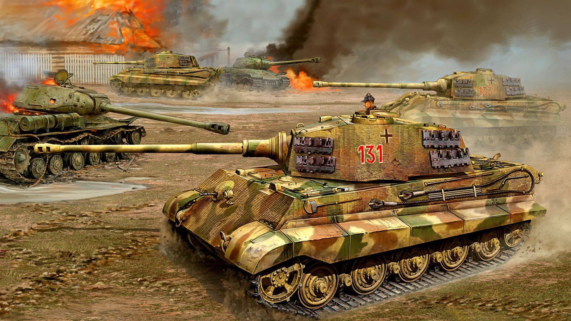 aggression, architecture, built structure, is-2. Royal tiger, the is-2, land Vehicle, battle, smoke - physical structure, power, digital, day, army, cannon, HD Wallpaper