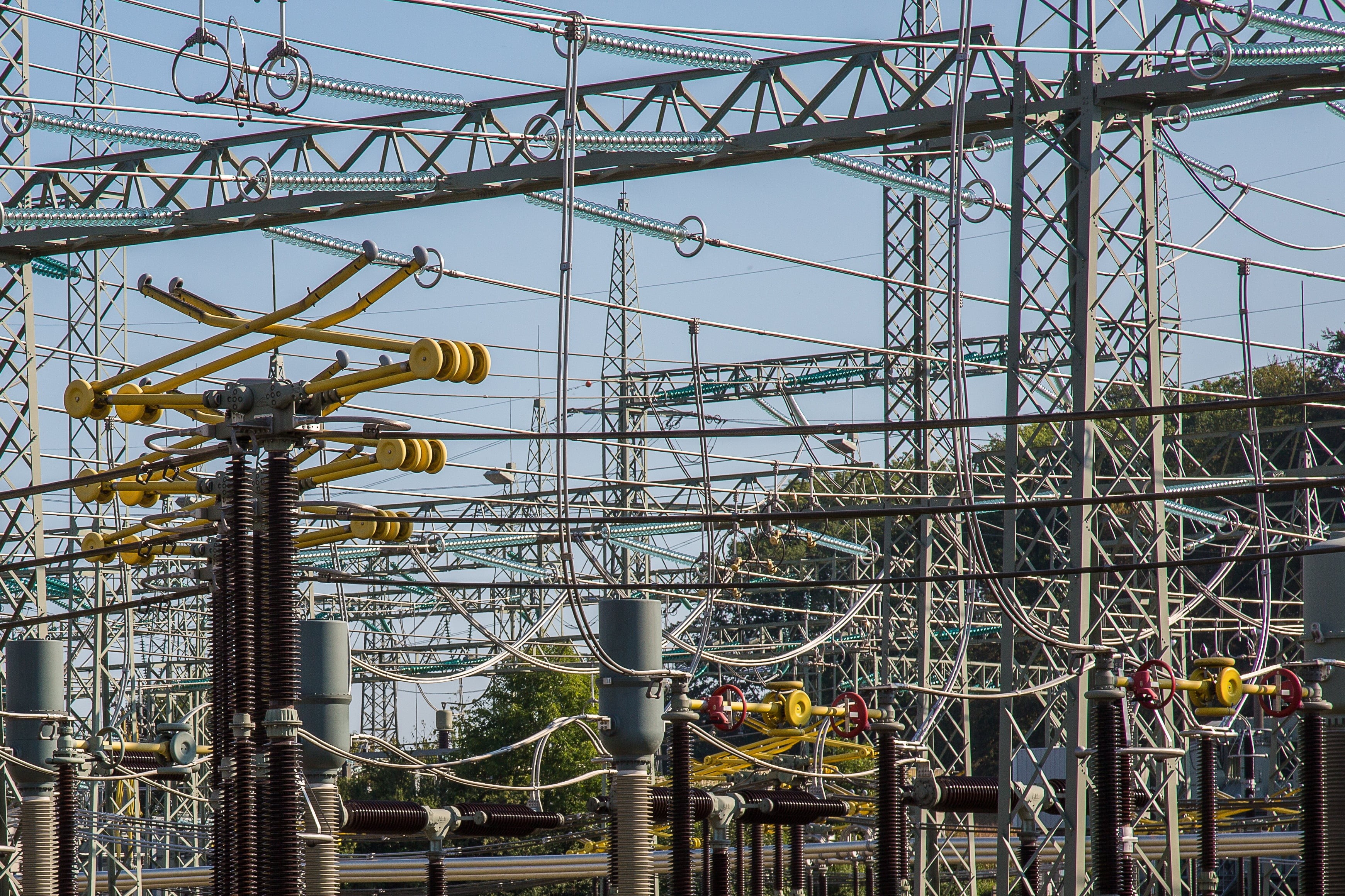 substation, connection, power Line, building exterior, transformer, architecture, rollercoaster, metal, line, equipment, day, tower, amusement park ride, HD Wallpaper