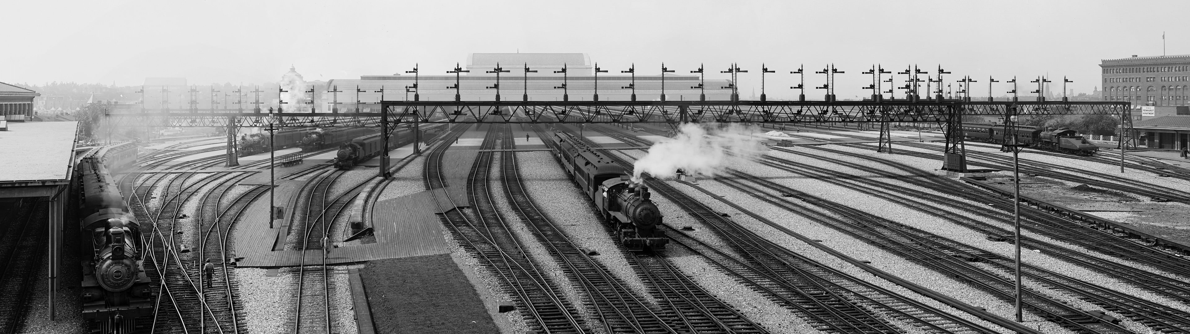 sky, mode of transportation, outdoors, grayscale, building exterior, train - vehicle, travel, multiple display, built structure, nature, architecture, day, HD Wallpaper