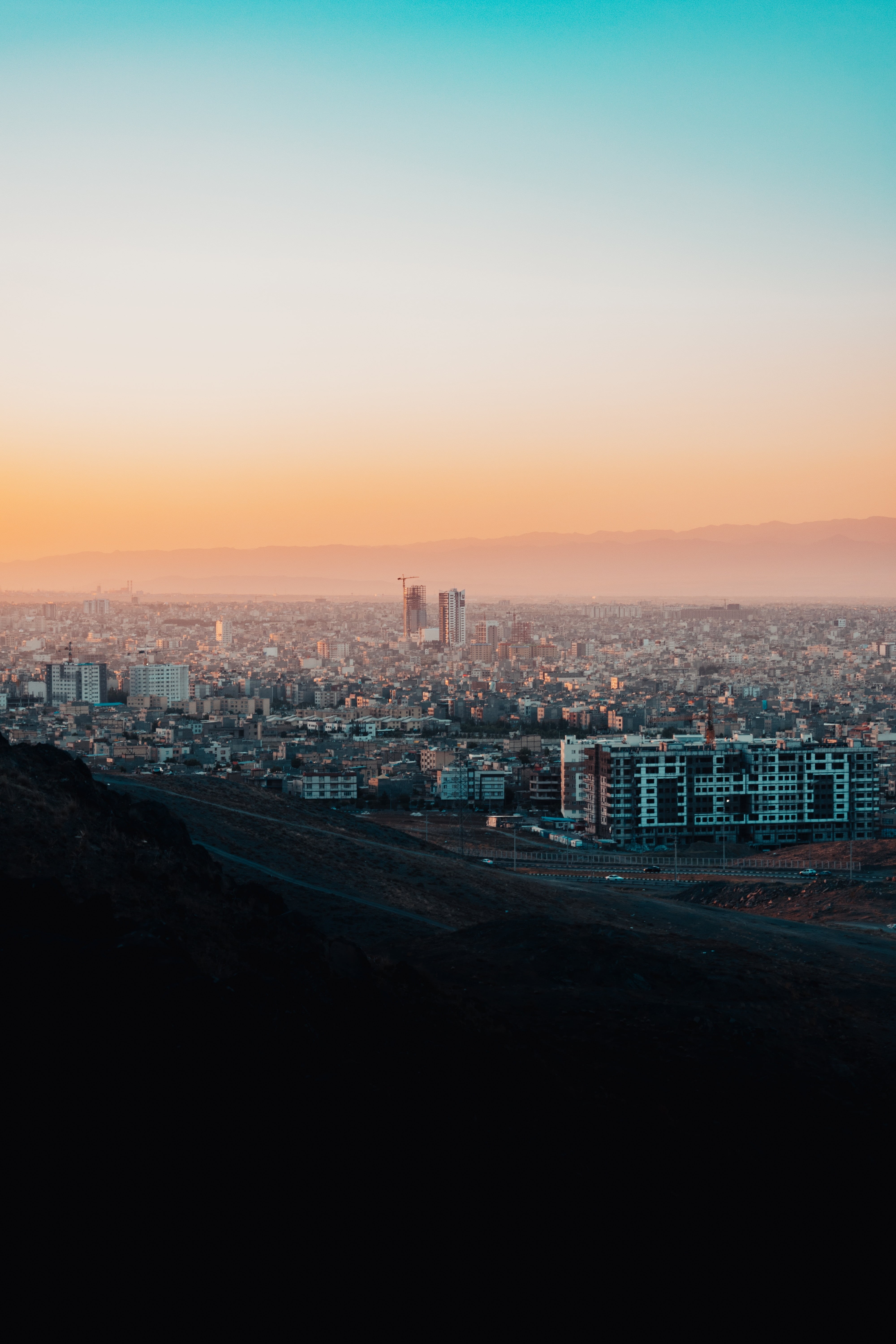 nature, outdoors, built Structure, 5K, gray, iran, buildings, illuminated, mashhad, panoramic, skyscraper, city Life, famous Place, residential district, Phone HD Wallpaper