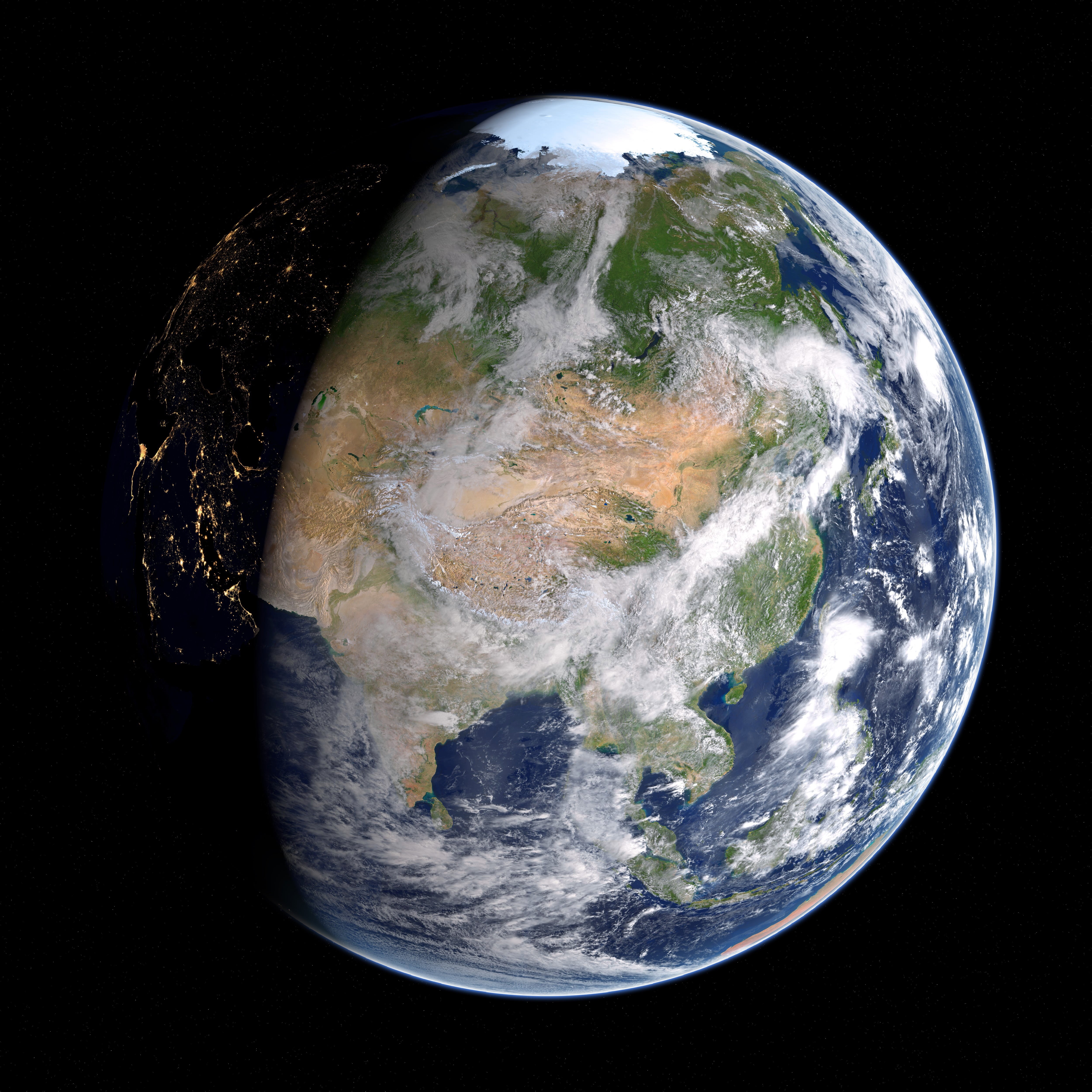 sphere, outdoors, studio shot, asia, country, no people, sky, orbit, land, geographic, 4K, north, night, earth, black background, world, space, digital composite, Phone HD Wallpaper