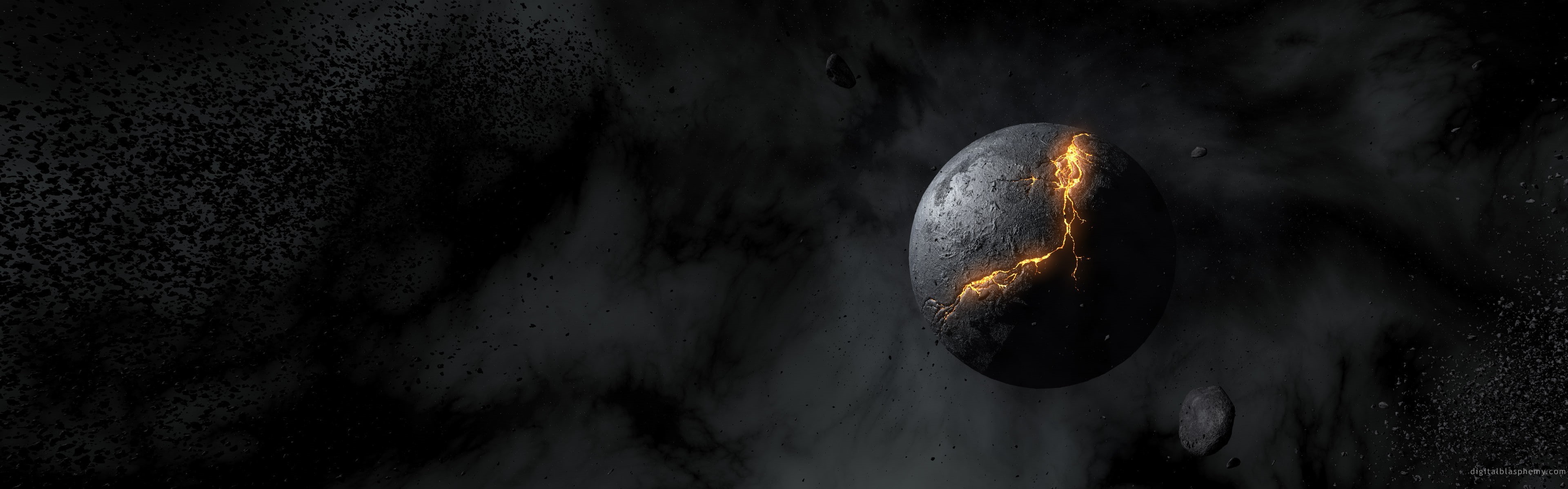 mystery, pollution, planet, night, no people, panoramic, digital art, outdoors, space art, wet, illuminated, motion, backgrounds, moon, water, nature, space, HD Wallpaper