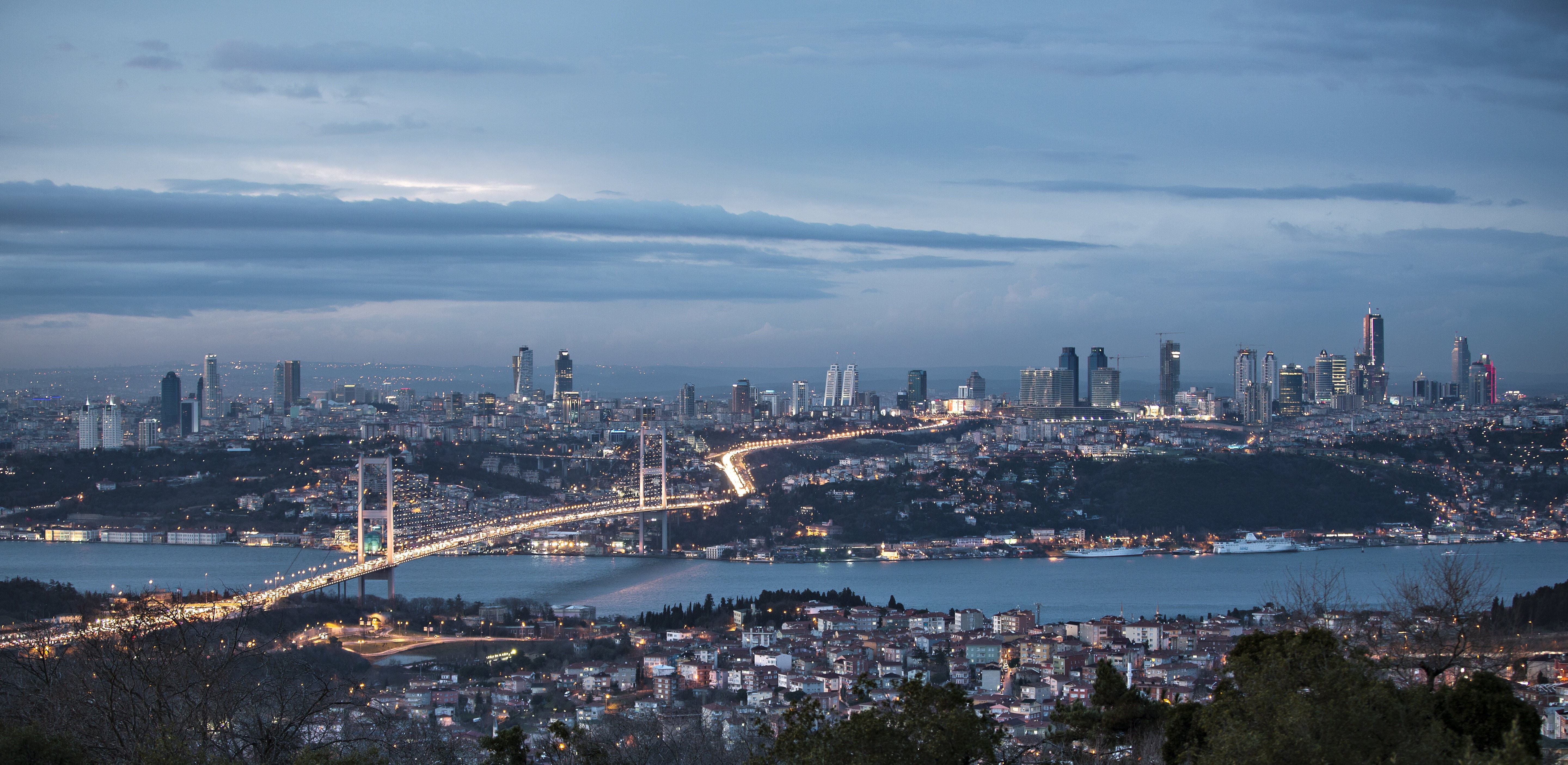 bosphorus, 5K, city, turkey, marmara, bridge, istanbul, night, sea, HD Wallpaper
