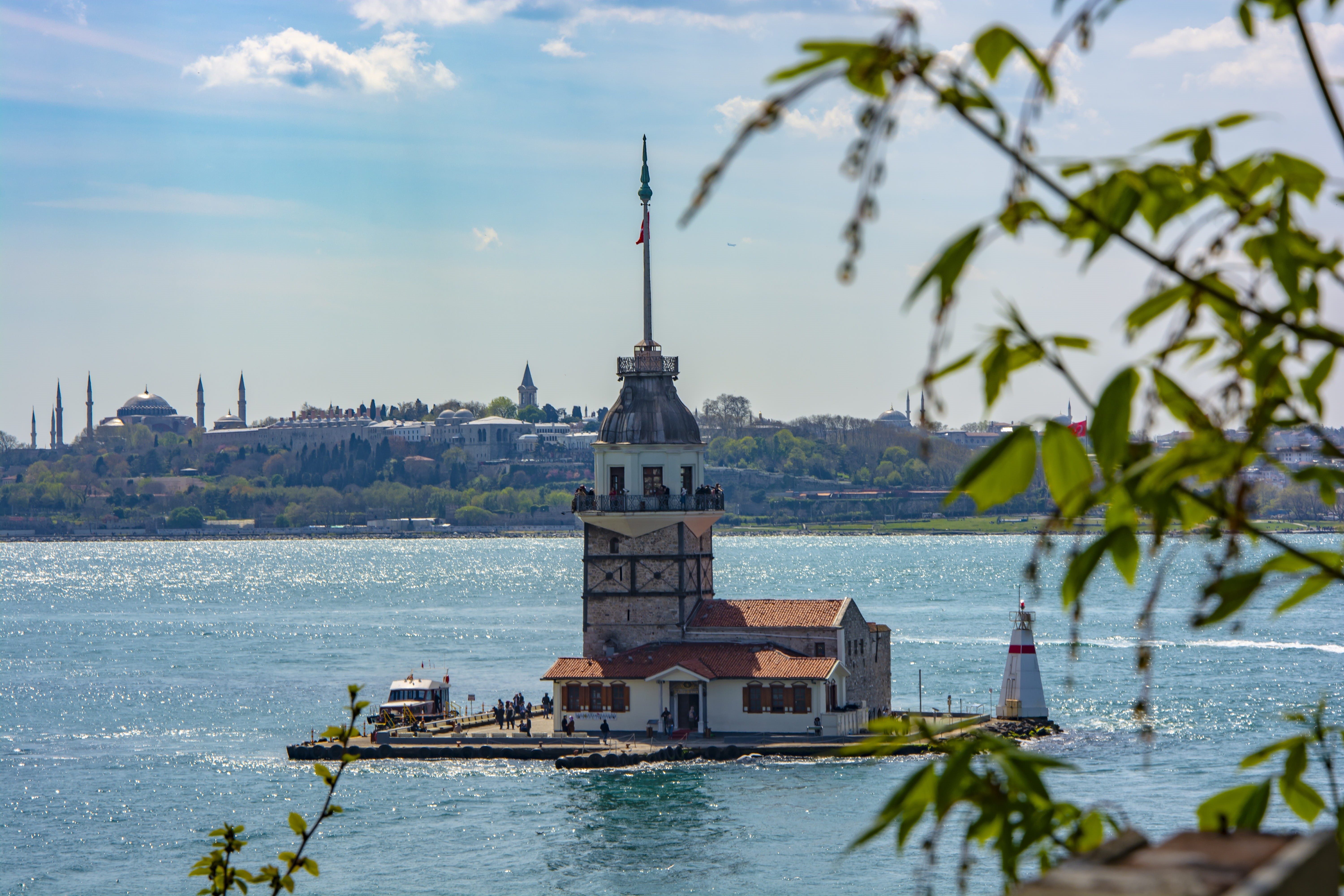 day, peace, souvenir, beach, 5K, cloud - sky, tower, blue, the maidens tower, turkey, beauty in nature, religion, built structure, building, emotion, tree, HD Wallpaper