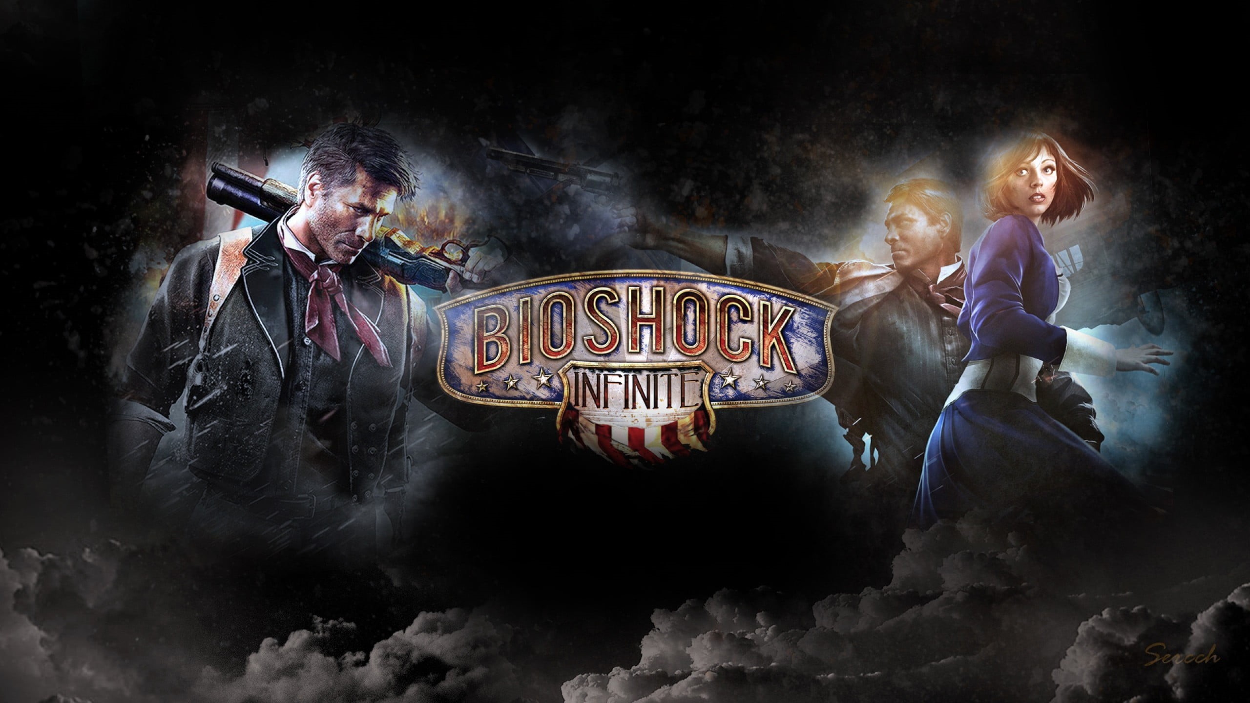 black background, men, fun, smoke - physical structure, people, 2K, team sport, bioshock, clouds, artwork, childhood, activity, Elizabeth (BioShock), BioShock Infinite, HD Wallpaper