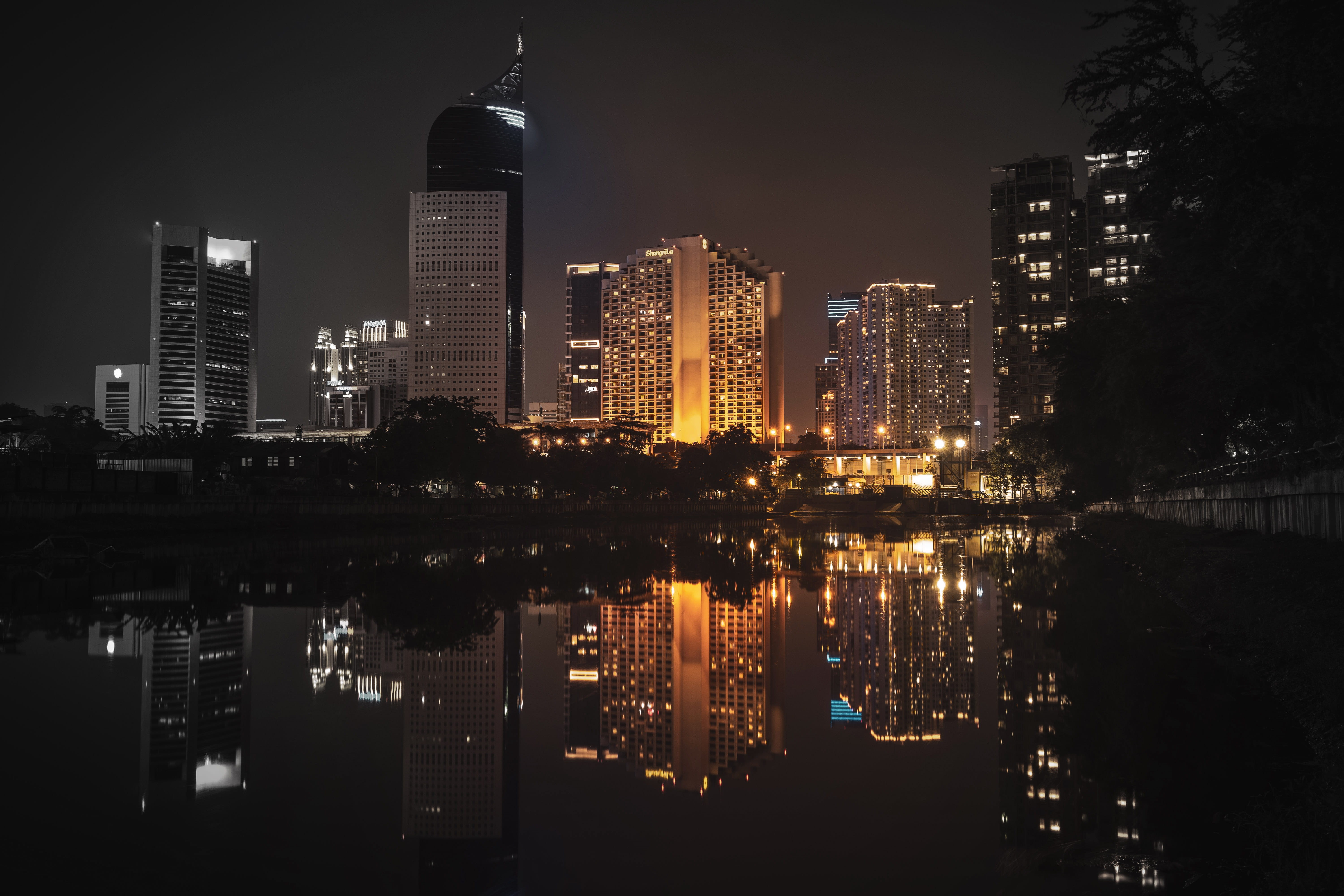 waterfront, waduk melati, built structure, buildings, building, modern, near, jakarta pusat, nature, office building exterior, outdoors, city, housing, HD Wallpaper
