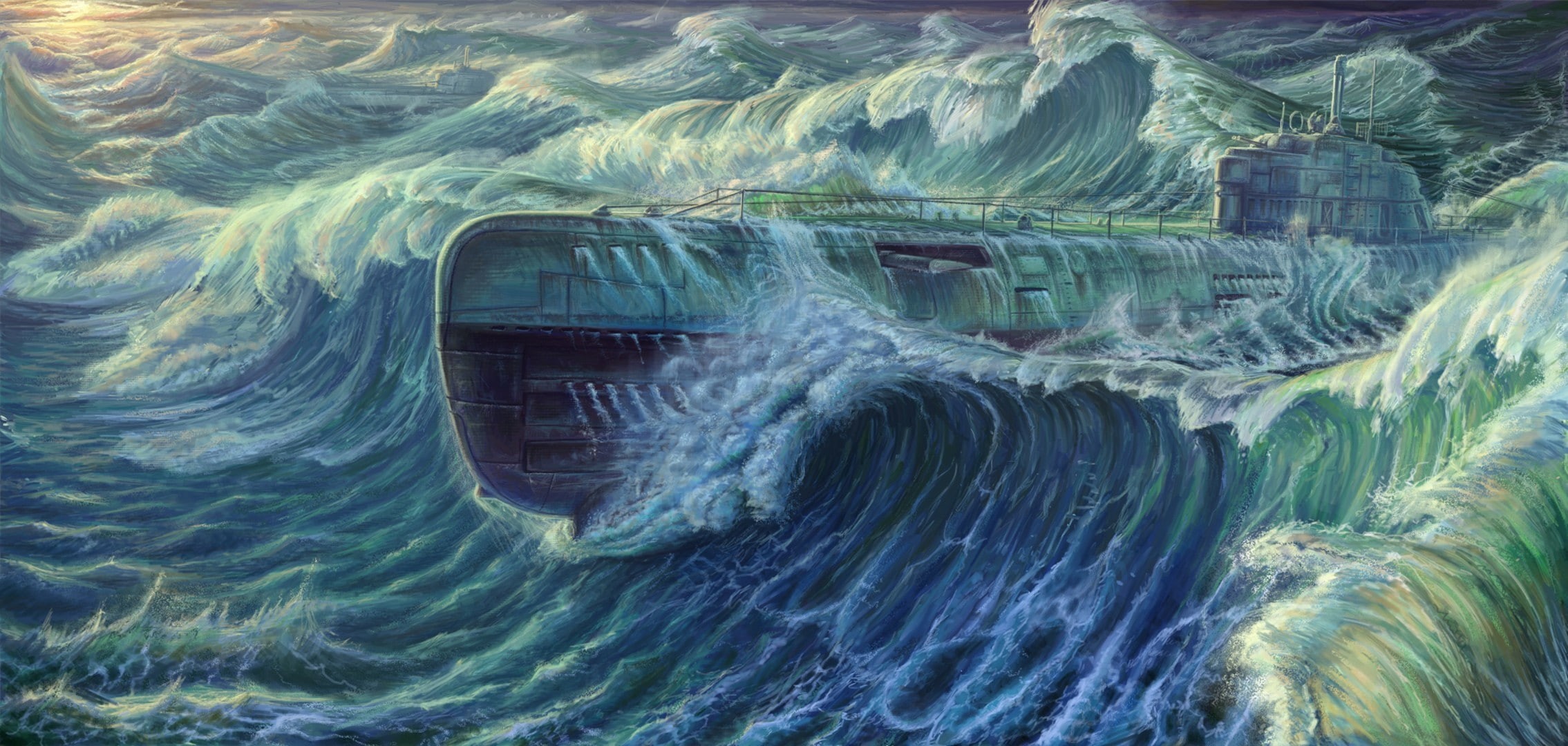1080P, sea, Type XXI, submarine, artwork, HD Wallpaper