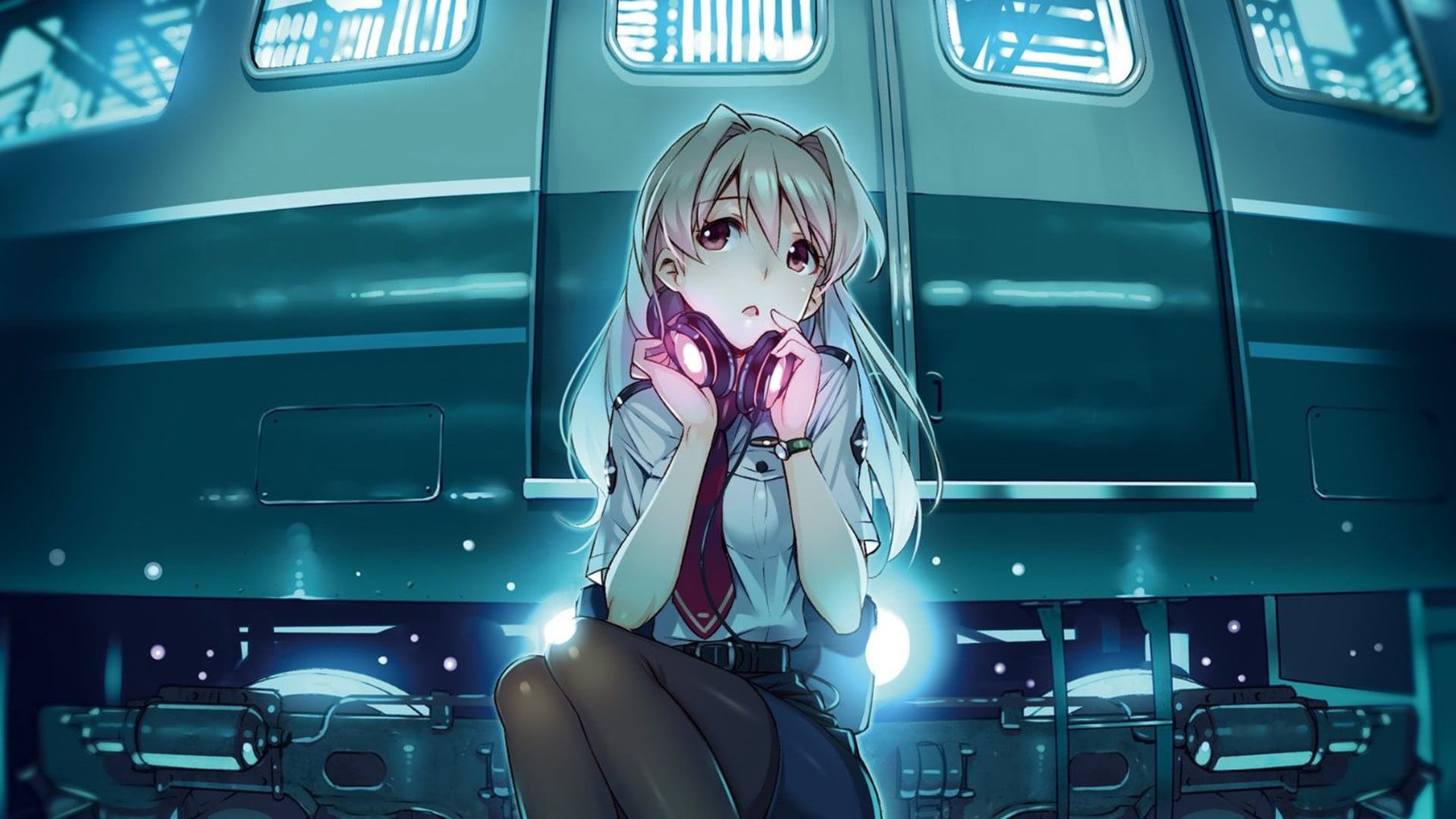 female, character, Rail Wars, Overdriver, anime, Koumi Haruka, 1080P, anime girls, headphones, HD Wallpaper