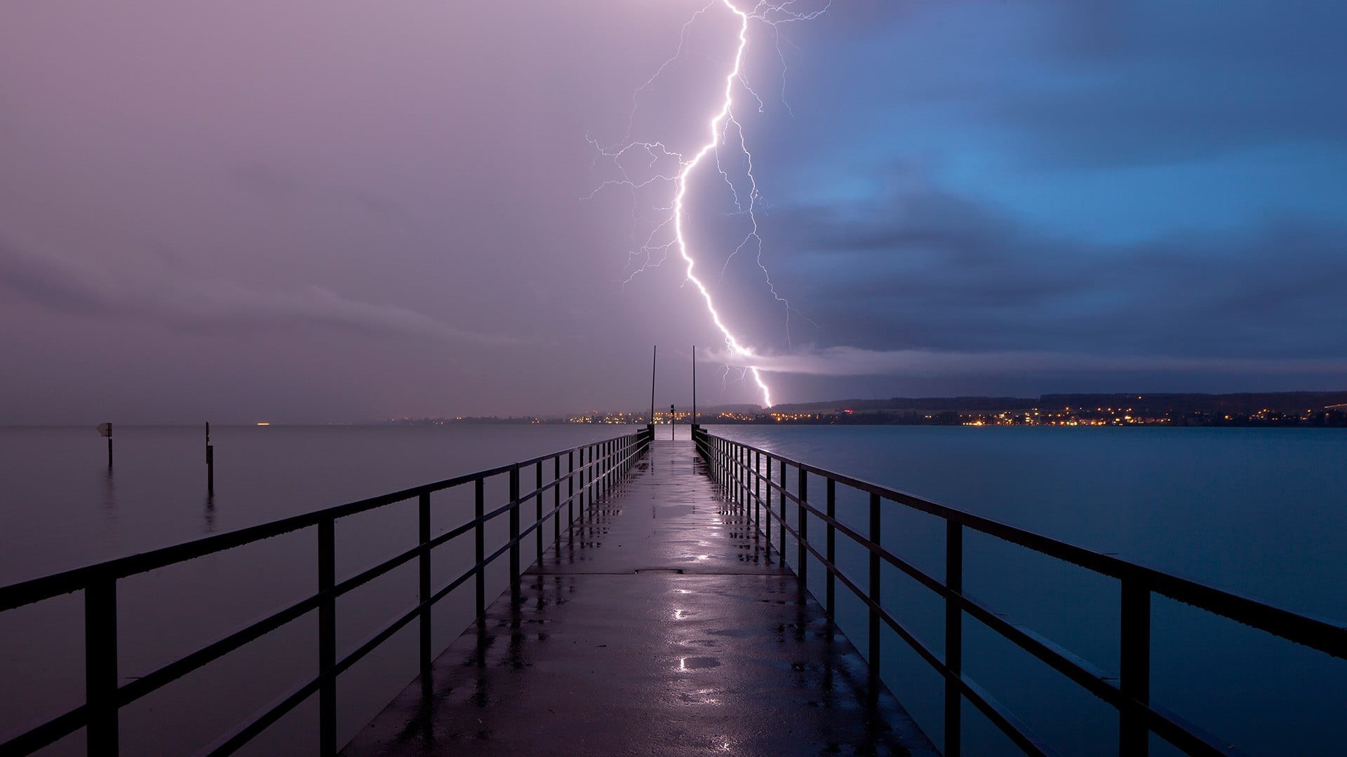 night, nature, Germany, beauty in nature, horizon over water, lightning, steel, town, sea, landscape, evening, 1080P, hills, outdoors, warning sign, black, HD Wallpaper
