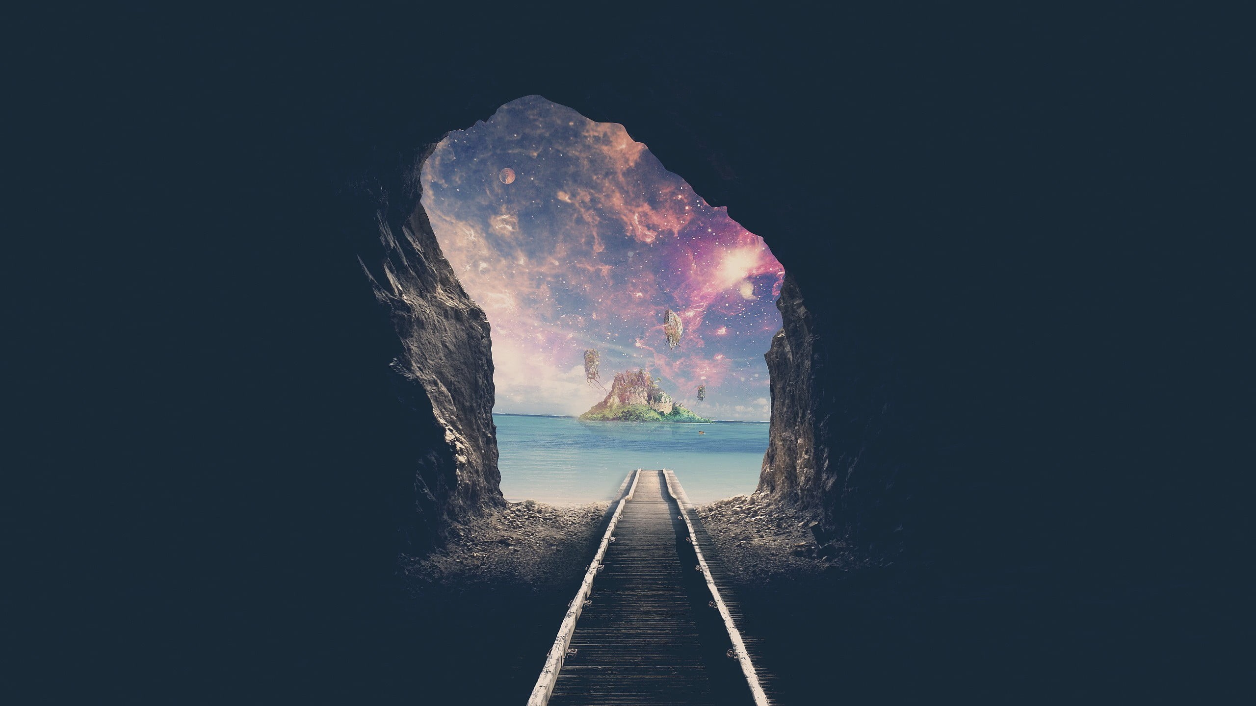 tranquil scene, nature, long, sky, transportation, tunnel, diminishing perspective, the way forward, train, water, gray, direction, pier, scenics - nature, HD Wallpaper