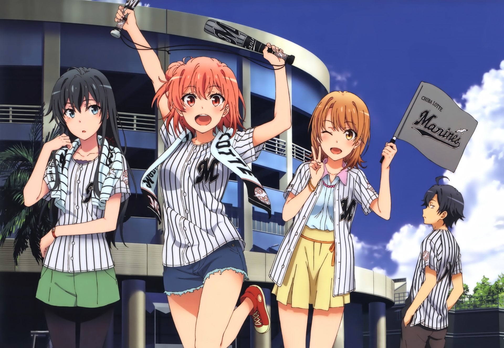 representation, My Teen Romantic Comedy SNAFU, leisure activity, fun, day, Hikigaya Hachiman, Yui Yuigahama, people, Anime, spooky, front view, women, Iroha Isshiki, HD Wallpaper