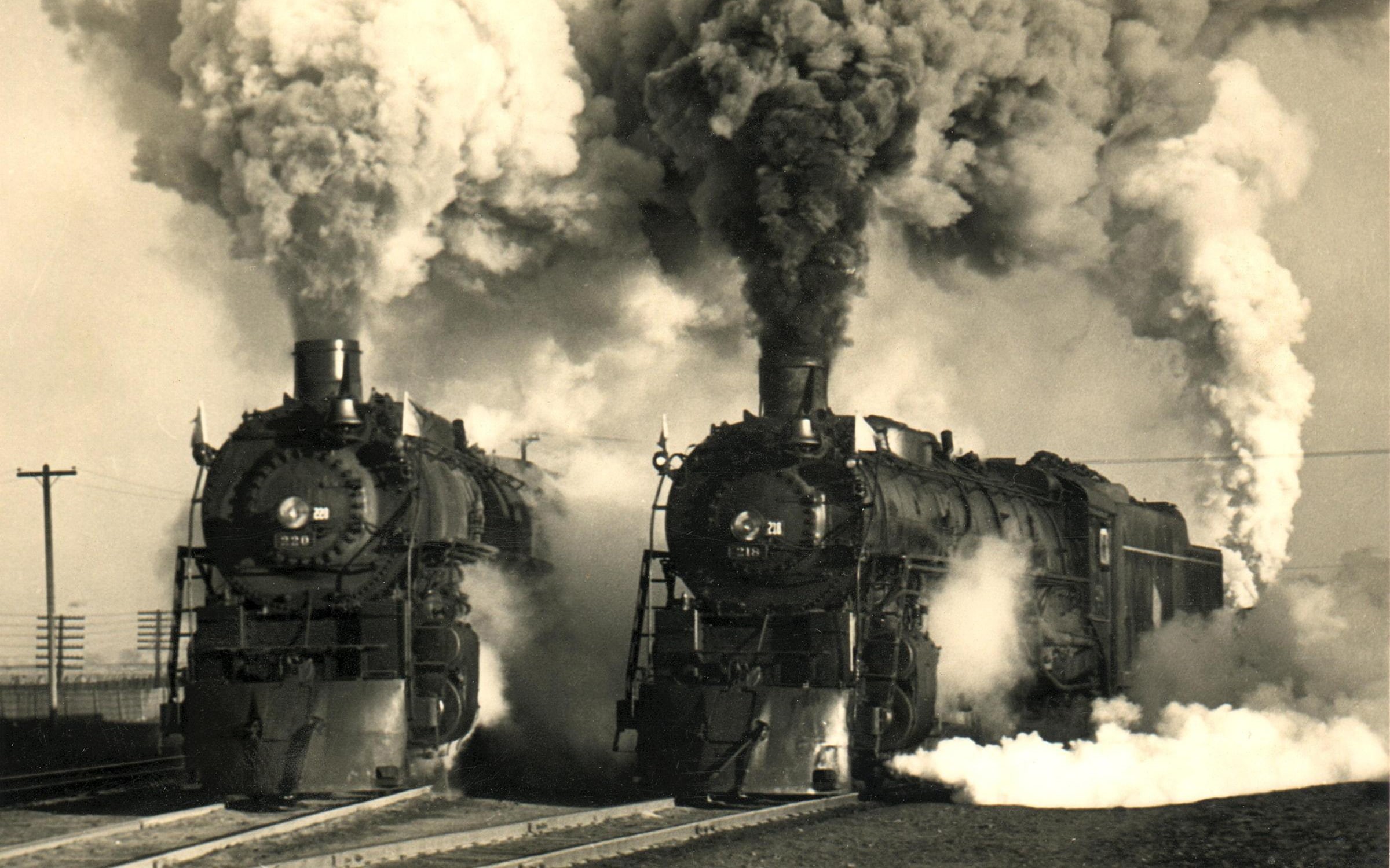 monochrome, 1080P, vehicle, locomotive, old photos, steam locomotive, sepia, vintage, smoke, transport, train, HD Wallpaper