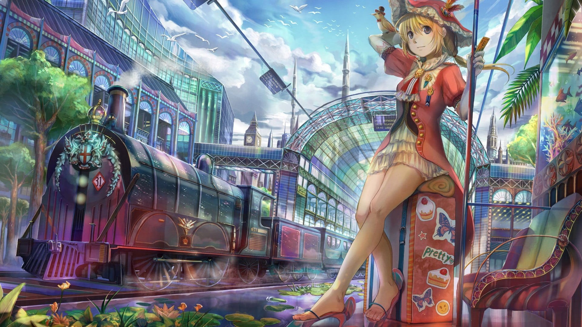 festival, outdoors, pirates, anime girls, creativity, architecture, human representation, low angle view, sculpture, anime, no people, built structure, HD Wallpaper