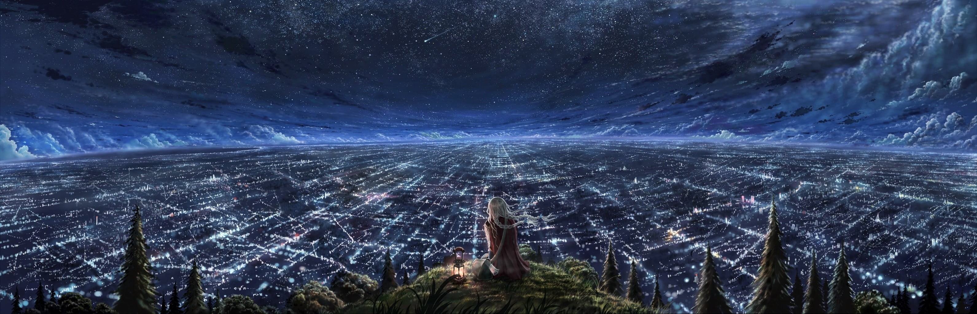 architecture, high angle view, outdoors, wearing, brown, tower, top, sky, panorama, building, travel, travel destinations, anime girls, no people, long exposure, HD Wallpaper