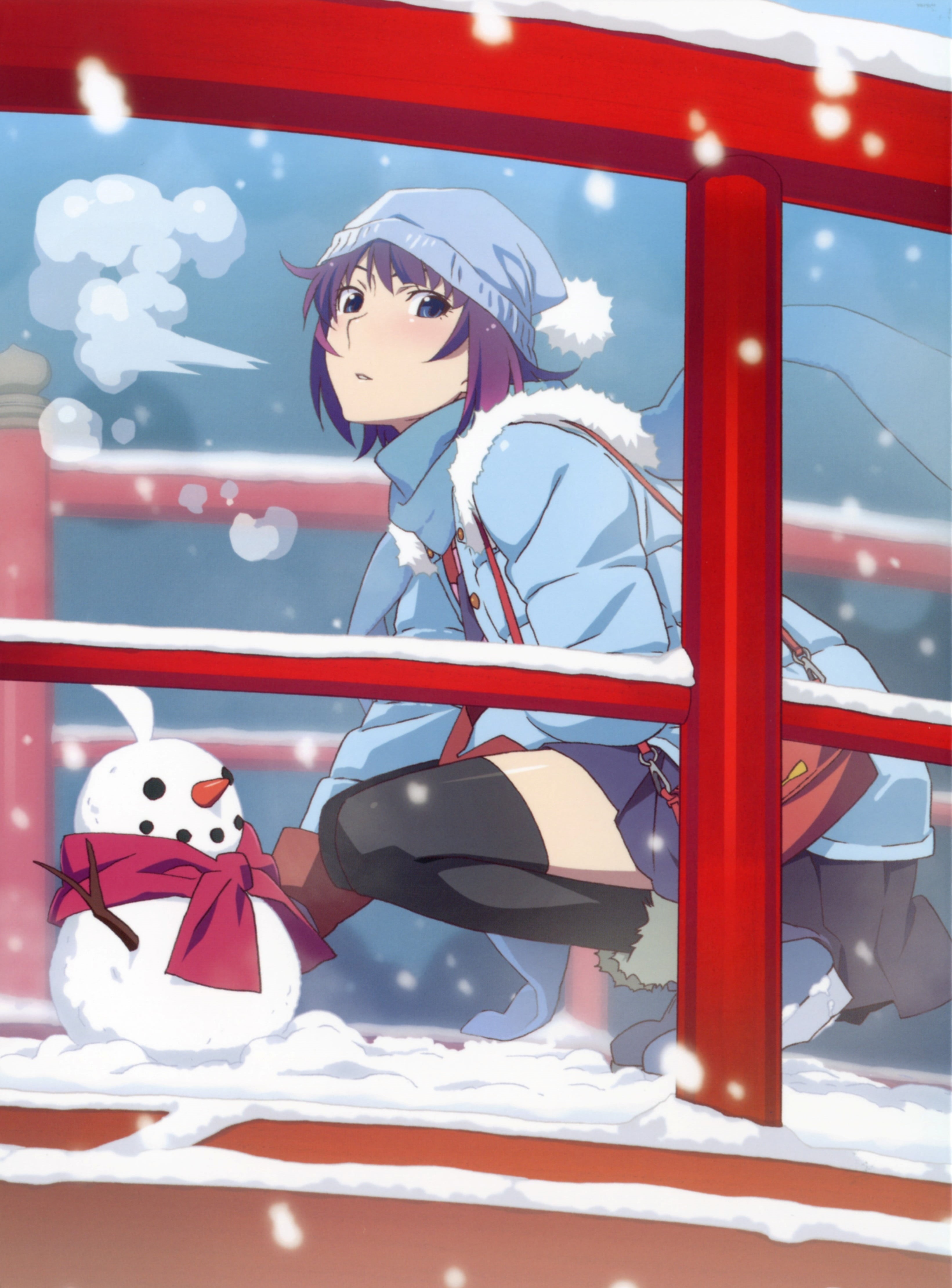 illustration, Monogatari Series, red, Senjougahara Hitagi, sport, full length, childhood, human representation, women, haired, females, mid adult, 4K, Phone HD Wallpaper