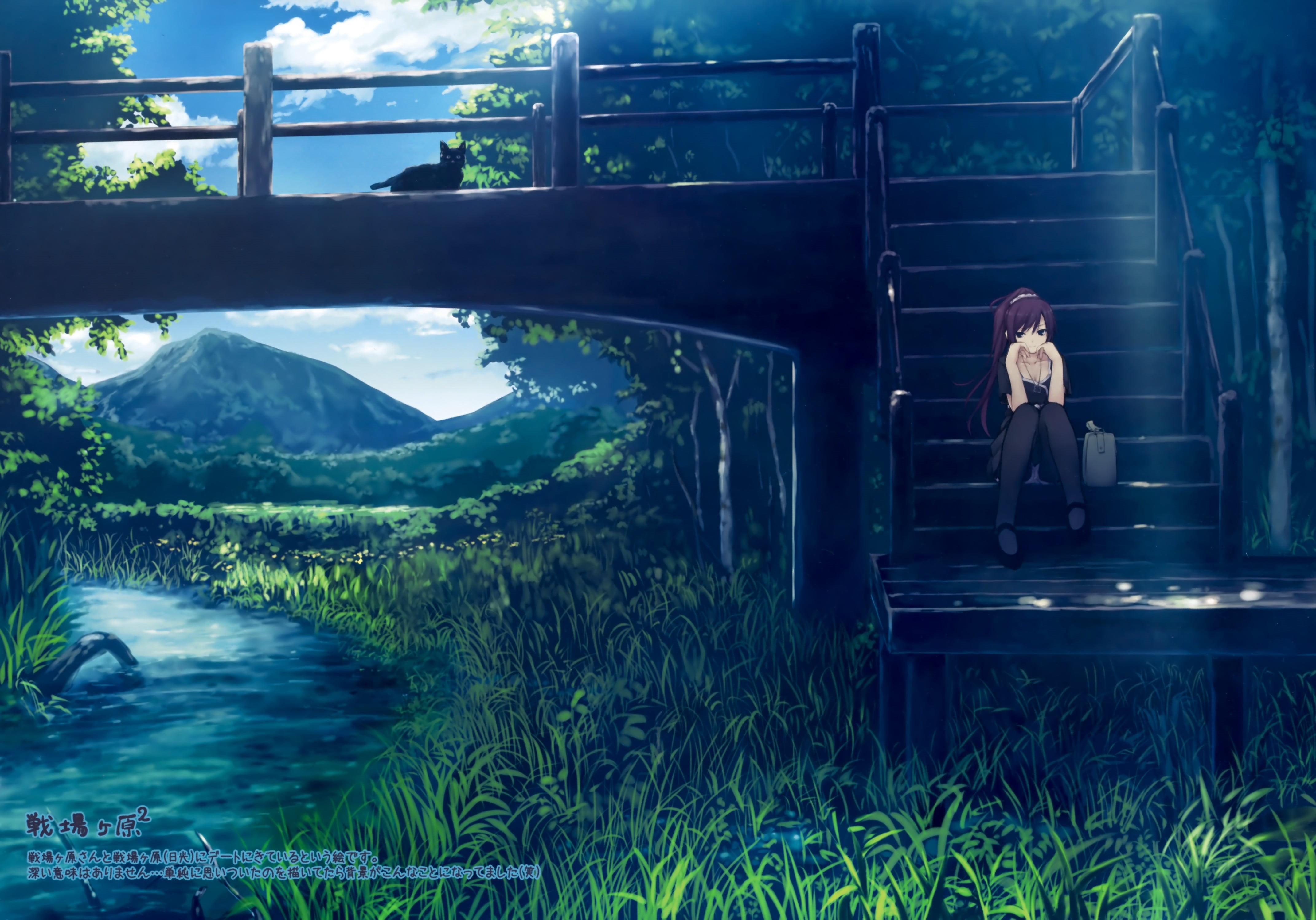 female, Senjougahara Hitagi, nature, adult, anime girls, technology, real people, sitting, women, young adult, day, outdoors, lifestyles, contemplation, HD Wallpaper