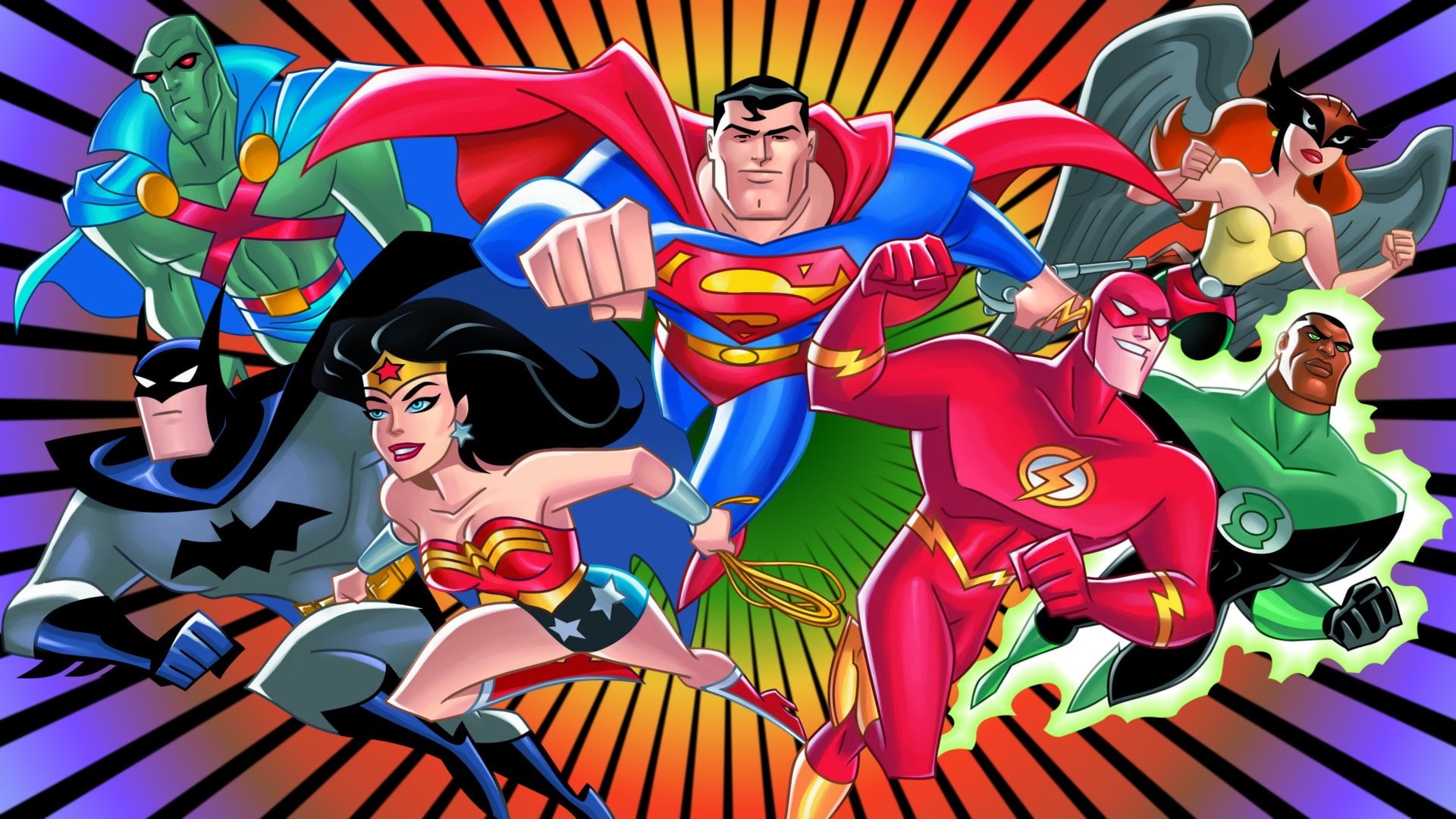 crowd, 1080P, Hawkgirl, multi colored, lifestyles, arts culture and entertainment, group of people, John Stewart (Green Lantern), Batman, men, amusement park, HD Wallpaper