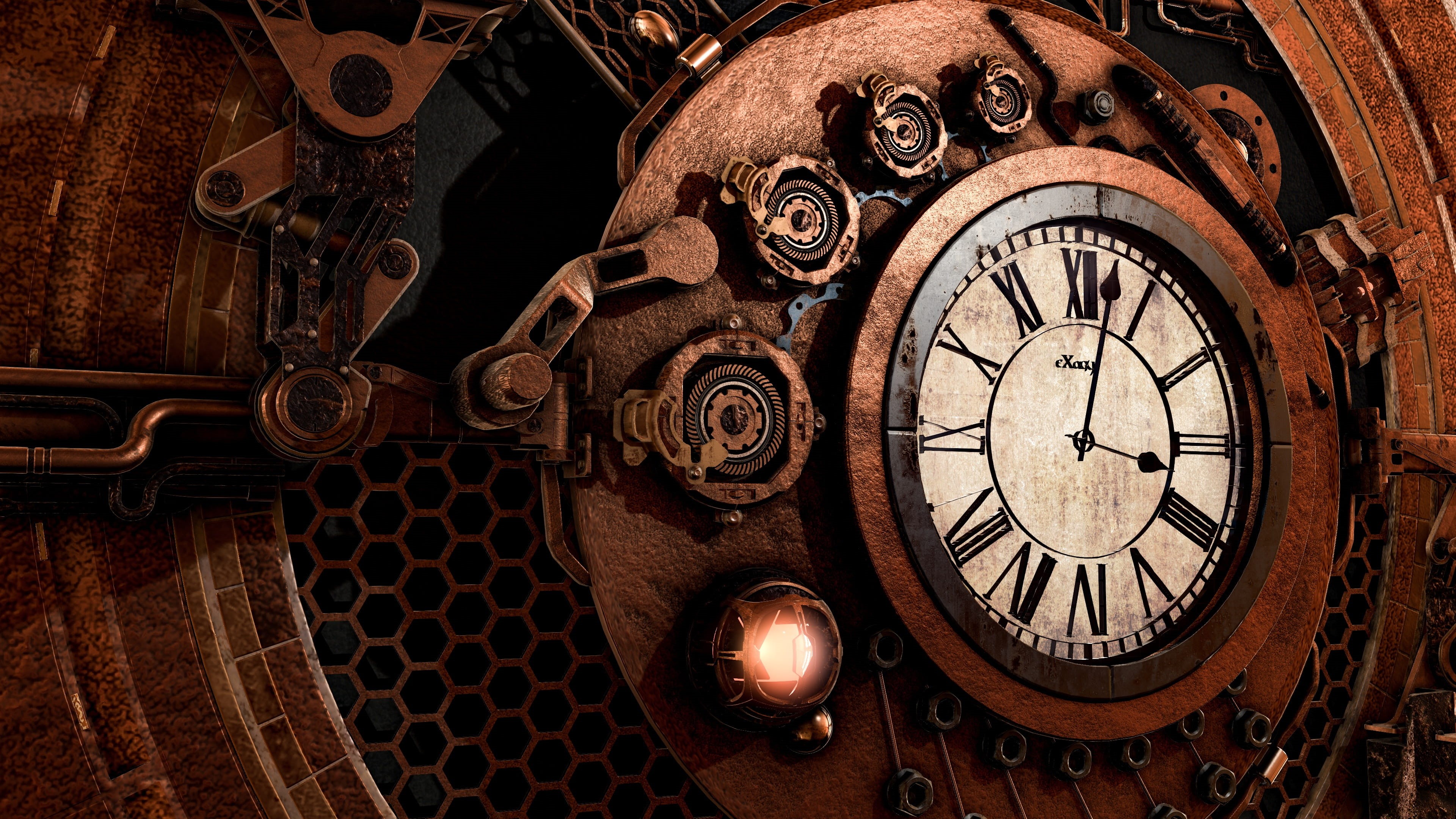 steampunk, retro, no people, close-up, clock face, machine, pattern, indoors, roman, the past, antique, movement, wall clock, time, roman numeral, gears, HD Wallpaper