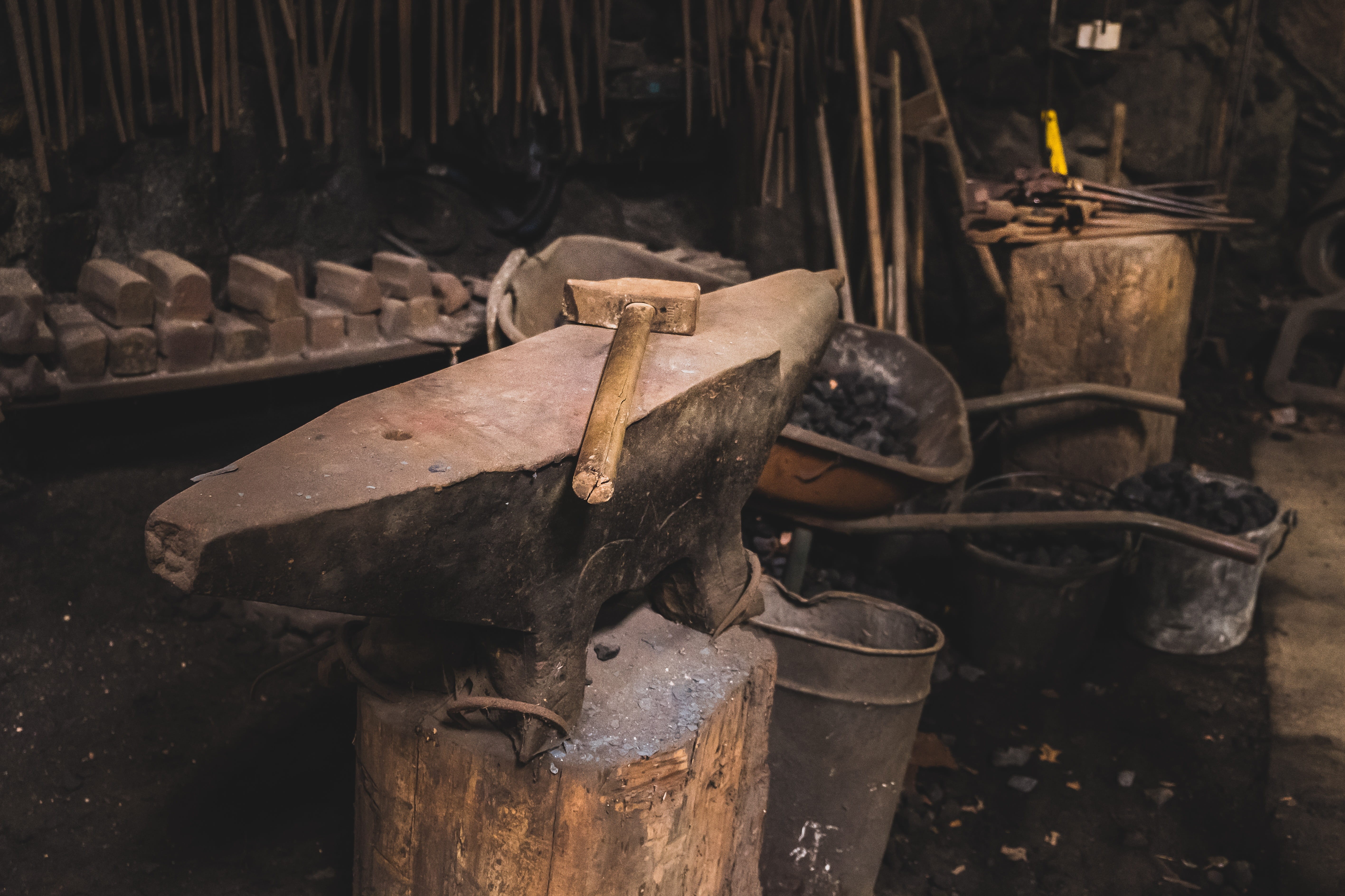 hard work, tool, indoors, nature, craft, metal industry, still life, smith, hand tool, equipment, tools, workshop, coal, focus on foreground, blacksmith, HD Wallpaper
