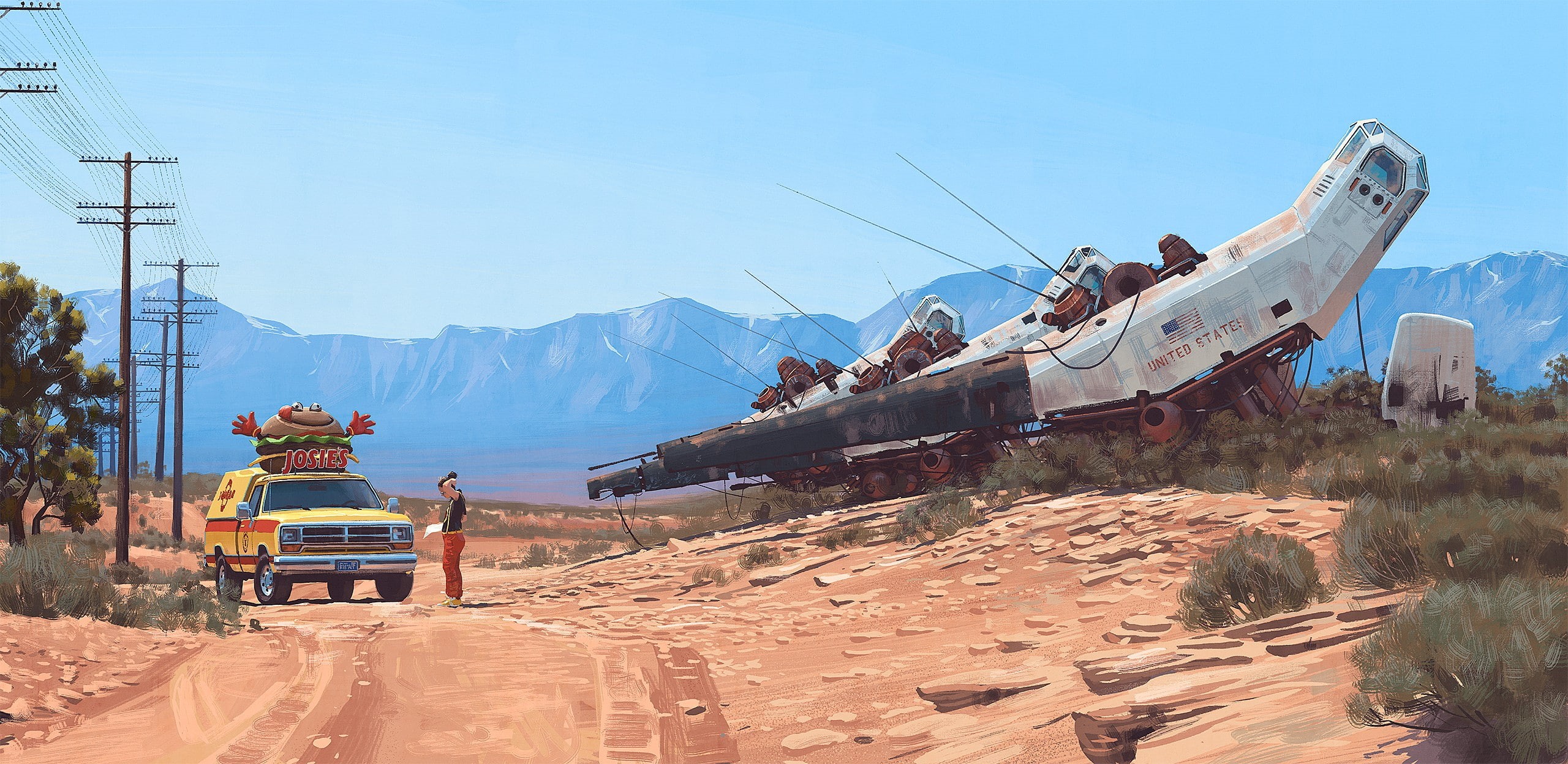science fiction, 2K, car, artwork, Simon Stålenhag, HD Wallpaper