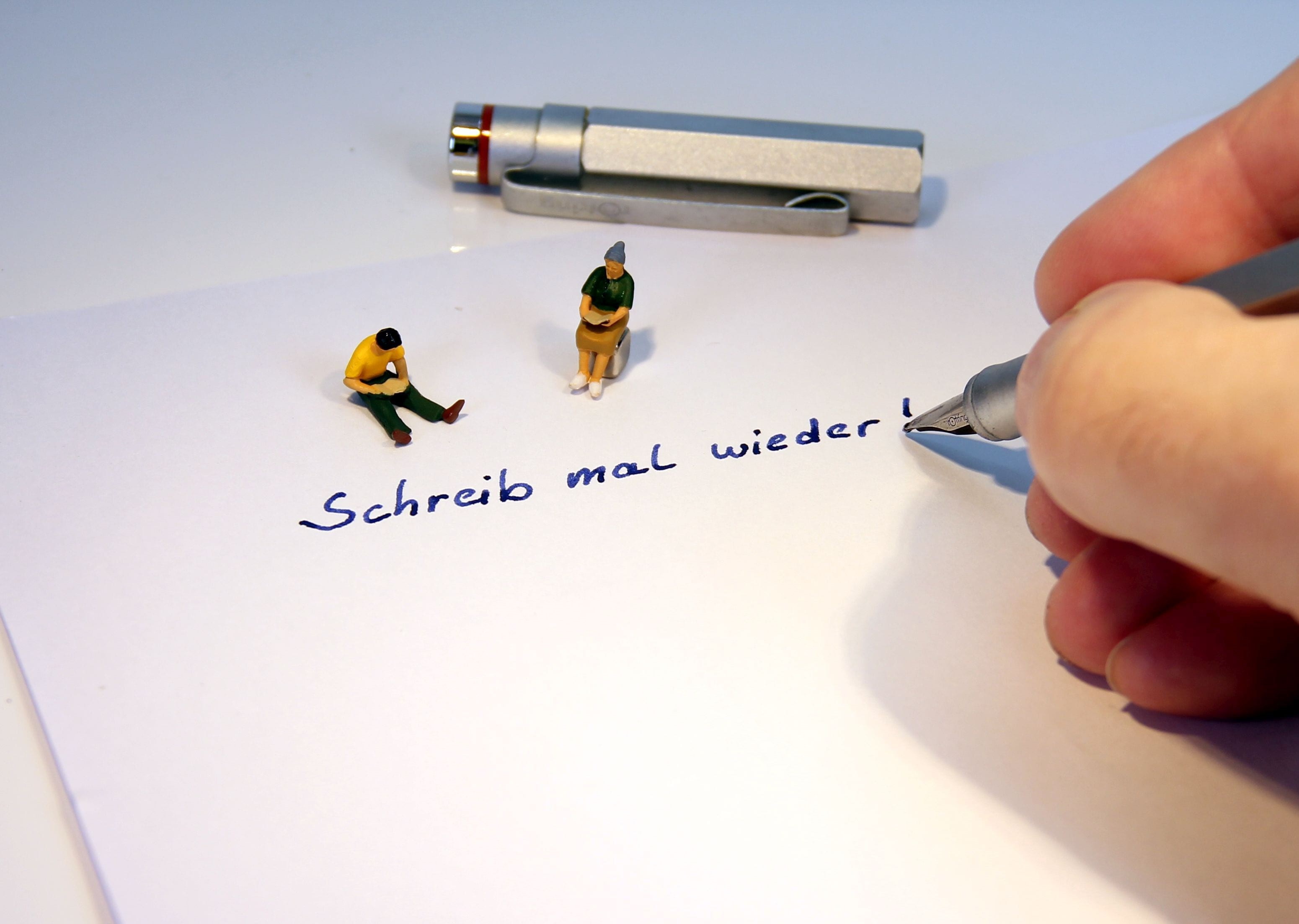 paper, indoors, funny, humorous, figurine, human body part, finger, art, model construction figure, miniature figure, mite, fountain pen, writing, miniature figures, HD Wallpaper