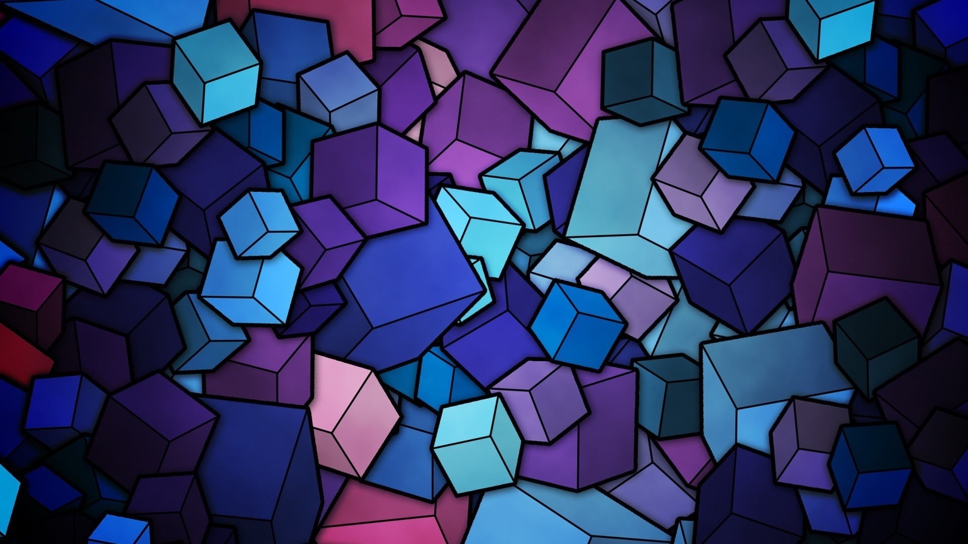 illustration, design, abstract, technology, 1080P, indoors, purple, full frame, textured, digital art, shape, cube, multi colored, creativity, repetition, HD Wallpaper
