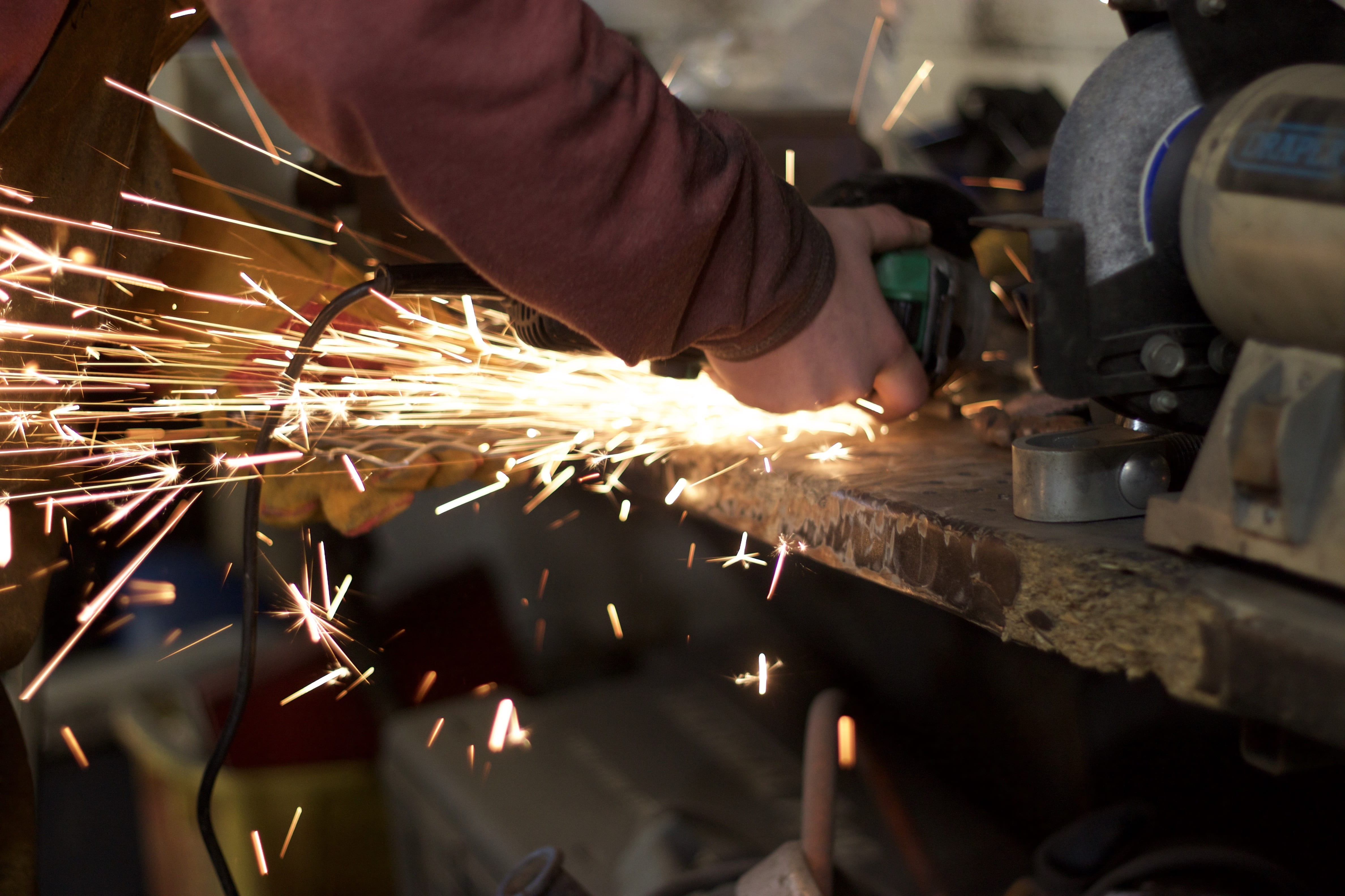 grinder, factory, human hand, one person, holding, occupation, welding, person, steel, circular, motion, manufacturing, long exposure, grind, worker, brown, HD Wallpaper