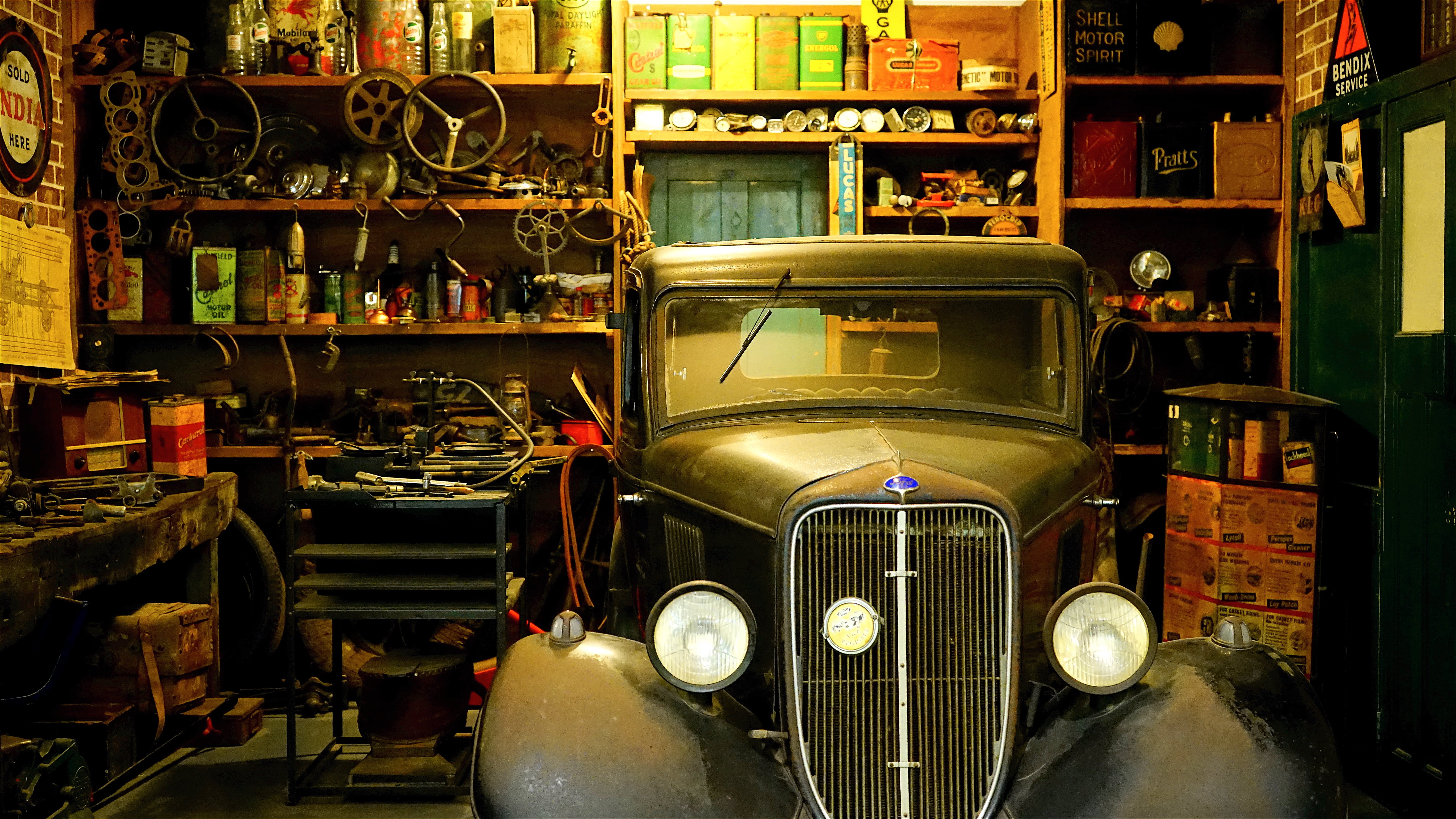 motor vehicle, workshop, vintage car, mode of transportation, collection, garage, fix, exhibition, 5K, car, food and drink, retail, transportation, business, HD Wallpaper
