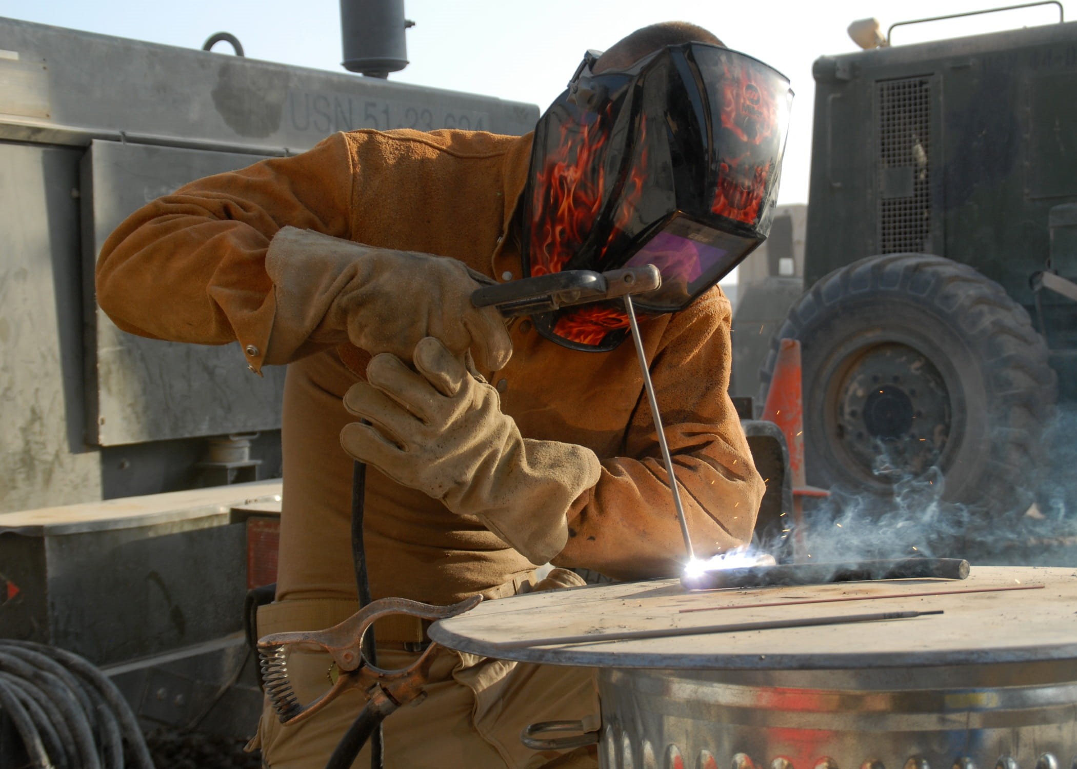 safety, worker, one person, wearing, black, safety gear, gear, welding, holding, men, land vehicle, helmet, industry, military, 1080P, skill, one man only, HD Wallpaper