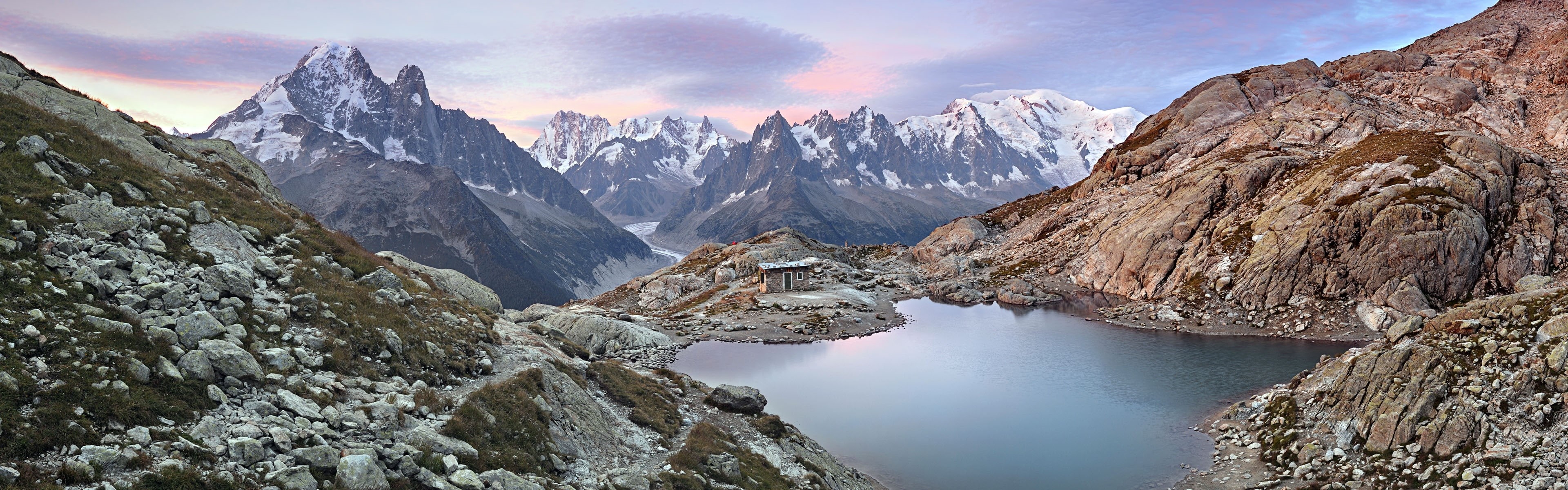 Mont, Sunrise, Alps, Hut, Blanc, 4K, Lake, Graian, Massif, HD Wallpaper