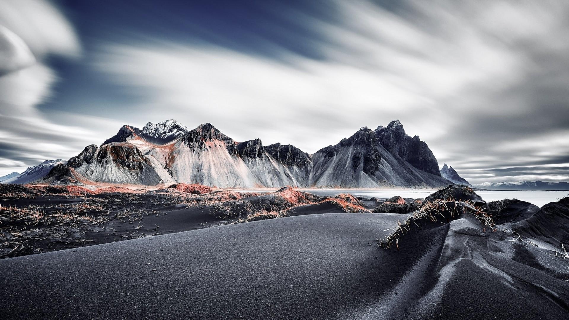 mountains, rock, vatnajokull national park, national park, mountain, vestrahorn mountains, summit, landscape, glacial landform, cloud, iceland, stokksnes, HD Wallpaper