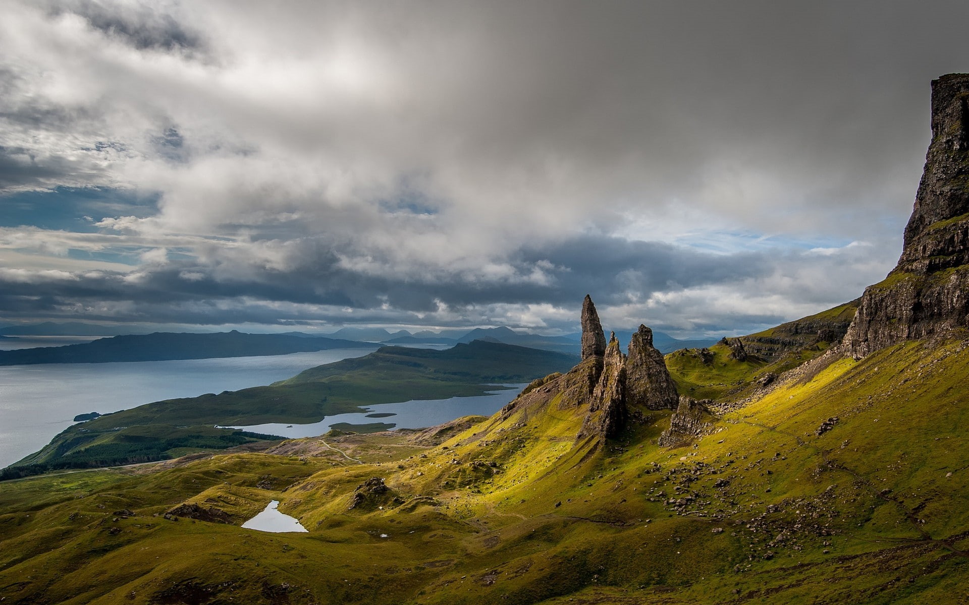 landscape, Old Man of Storr, day, plant, cloud - sky, tranquil scene, nature, idyllic, scenics - nature, sky, Scotland, beauty in nature, no people, Skye, HD Wallpaper