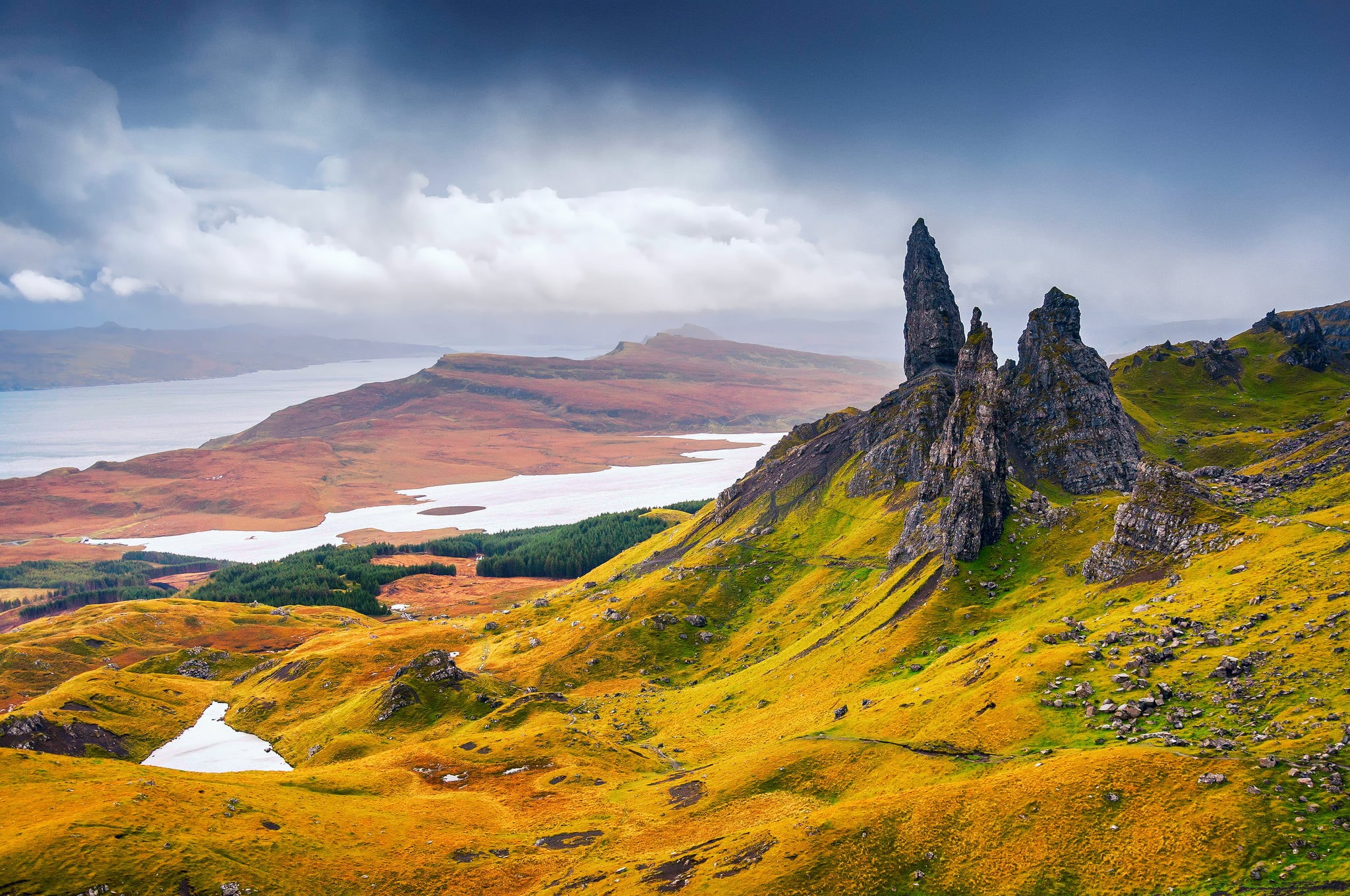 mountain, remote, region highland, no people, tranquil scene, tranquility, day, scenics - nature, landscape, travel destinations, rock, the Trotternish Peninsula, HD Wallpaper