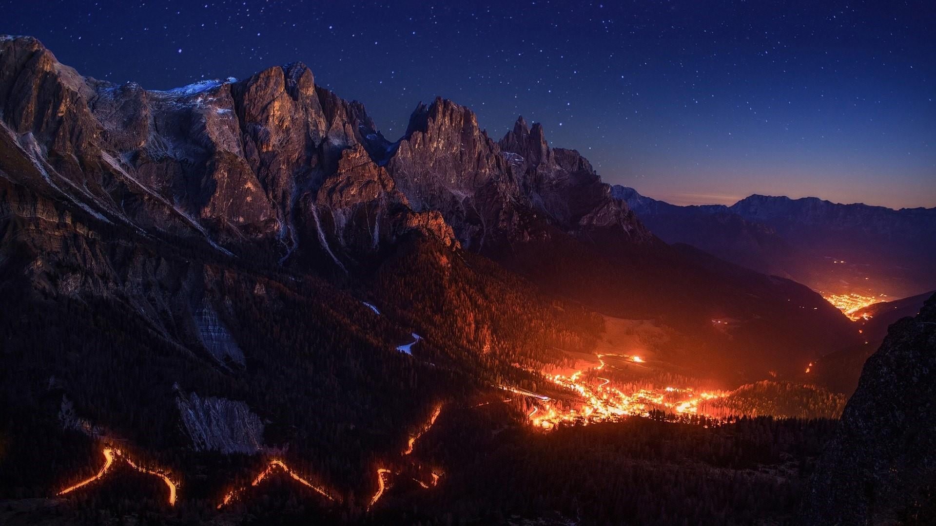 san martino, mountain peak, snow, nature, beauty in nature, milky way, mountain range, 1080P, city lights, outdoors, night sky, evening, landscape, mount scenery, HD Wallpaper