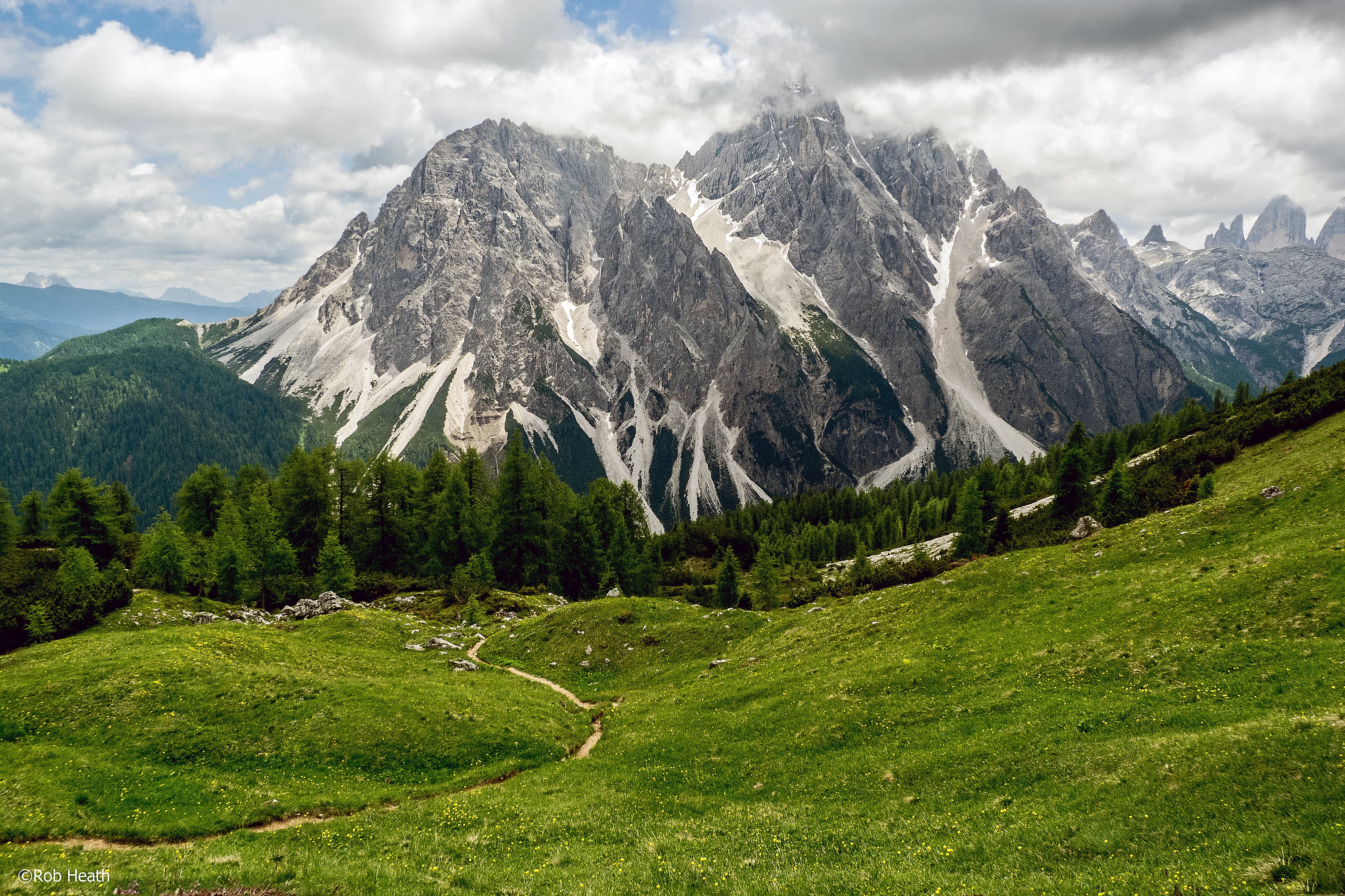nature, grass, pinnacles, filled, green Color, snow, summit, green, landscape, rocks, scenics, surrounding, Alto Adige, rocky, trees, San Candido  Innichen, HD Wallpaper