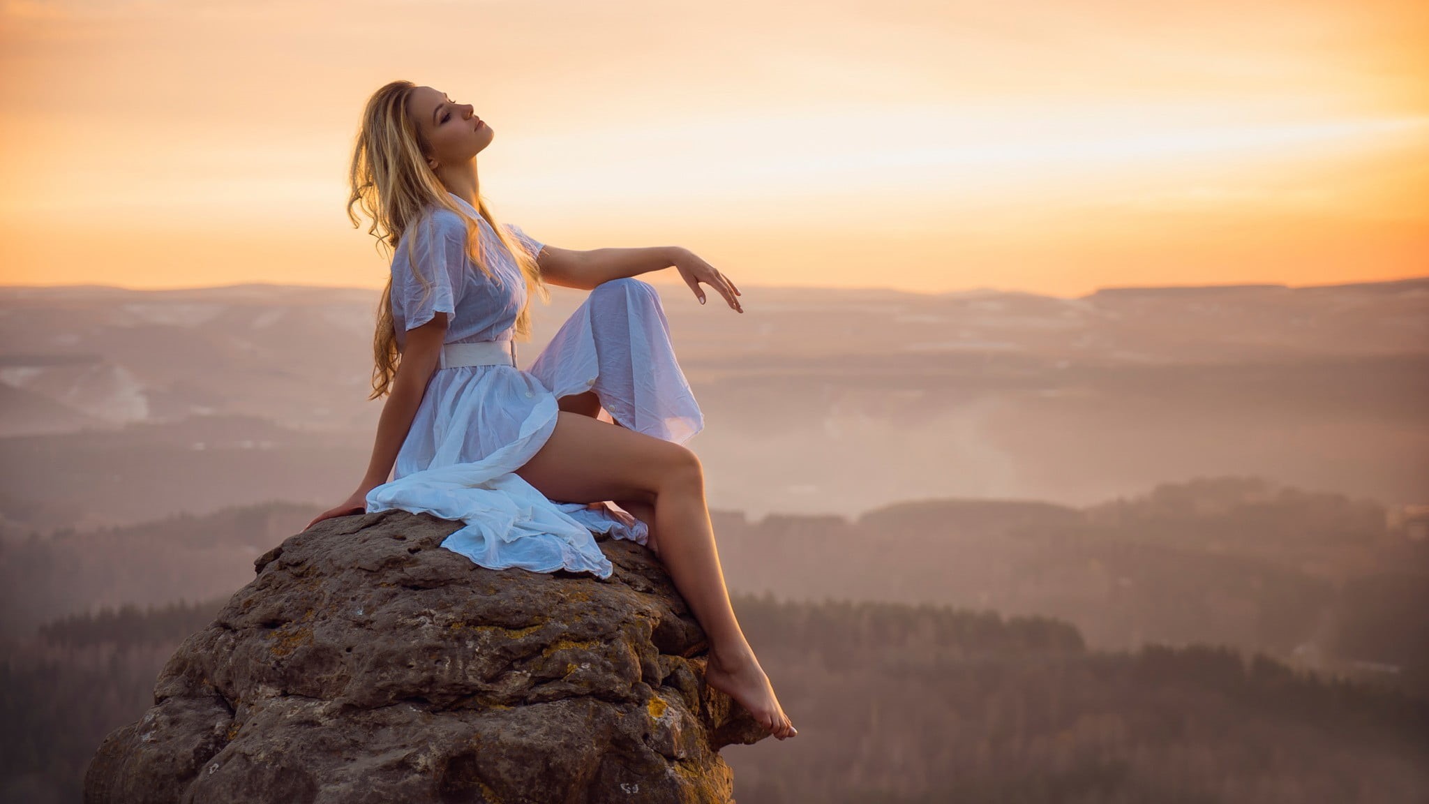 young women, travel, enjoyment, rock, women, beauty In Nature, cliff, healthy Lifestyle, formation, beautiful, carefree, blonde, leisure activity, mountain Peak, HD Wallpaper