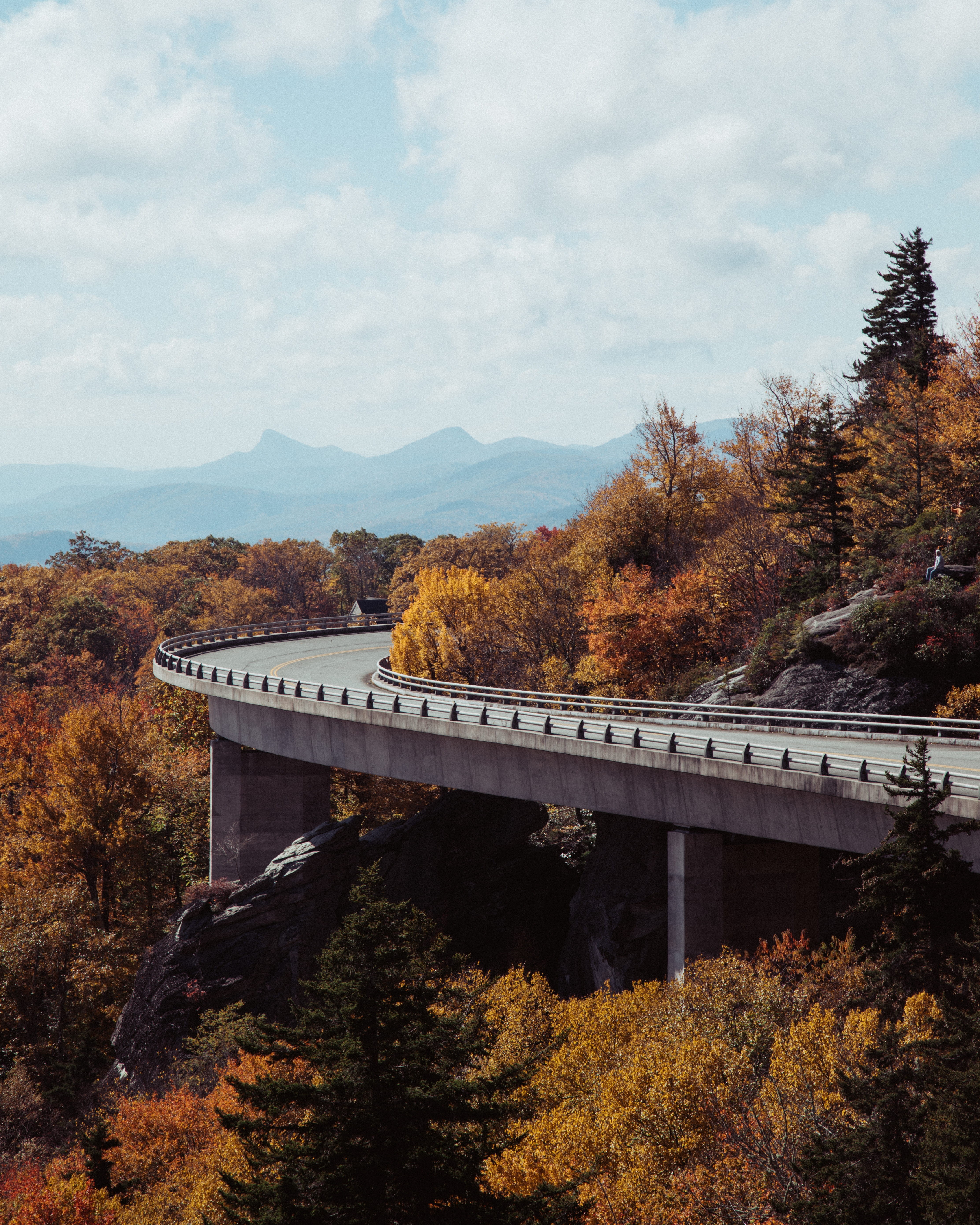 nature, scenics - nature, daytime, transportation, built structure, 5K, blue ridge parkway, empty, boone, viaduct, architecture, road, linn cove viaduct, Phone HD Wallpaper