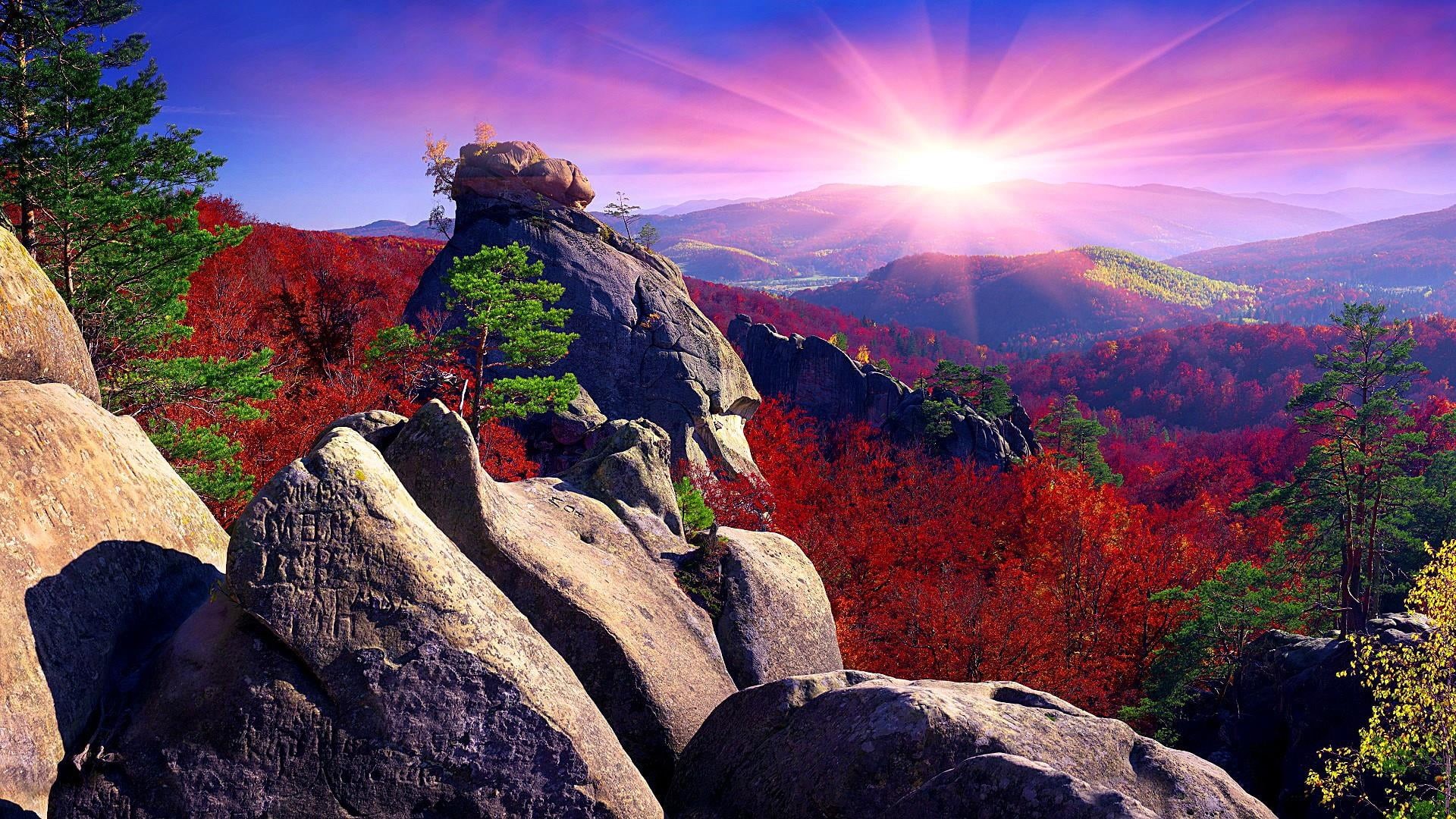 sky, landscape, sun, europe, carpathians, carpathian mountains, no people, outdoors, wilderness, environment, sunlight, ukraine, sunset, ridge, rock, tranquility, HD Wallpaper