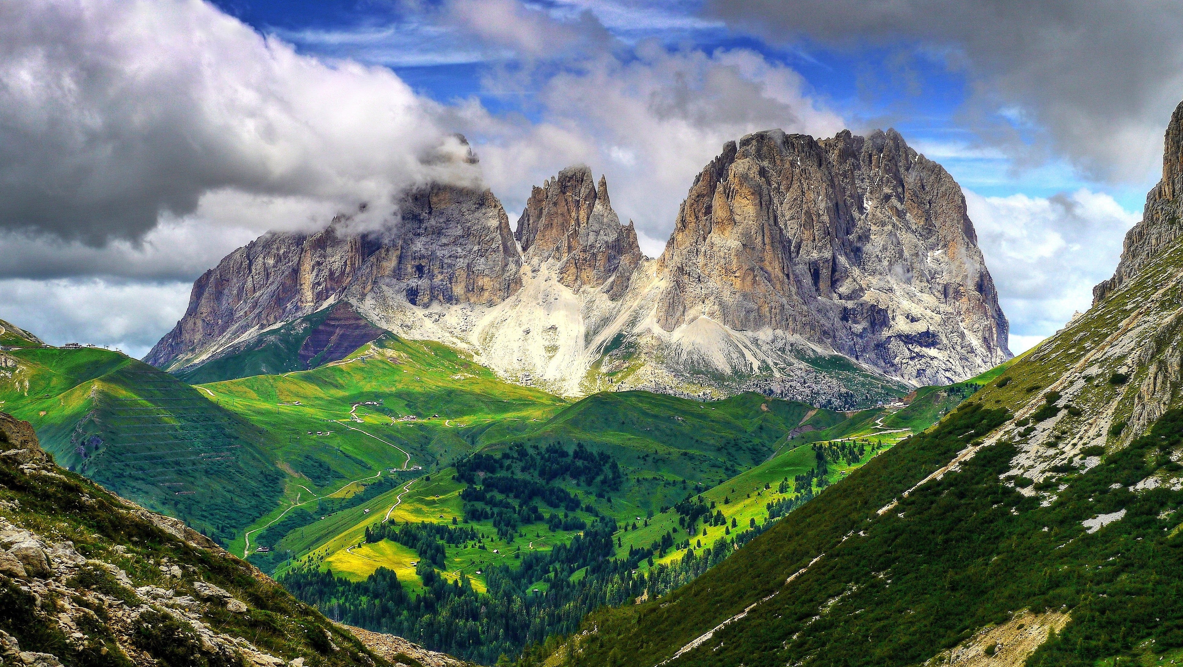 4K, tranquil scene, tranquility, green color, travel destinations, mountains, sky, mountain ridge, mountain, scenics - nature, day, snowcapped mountain, HD Wallpaper