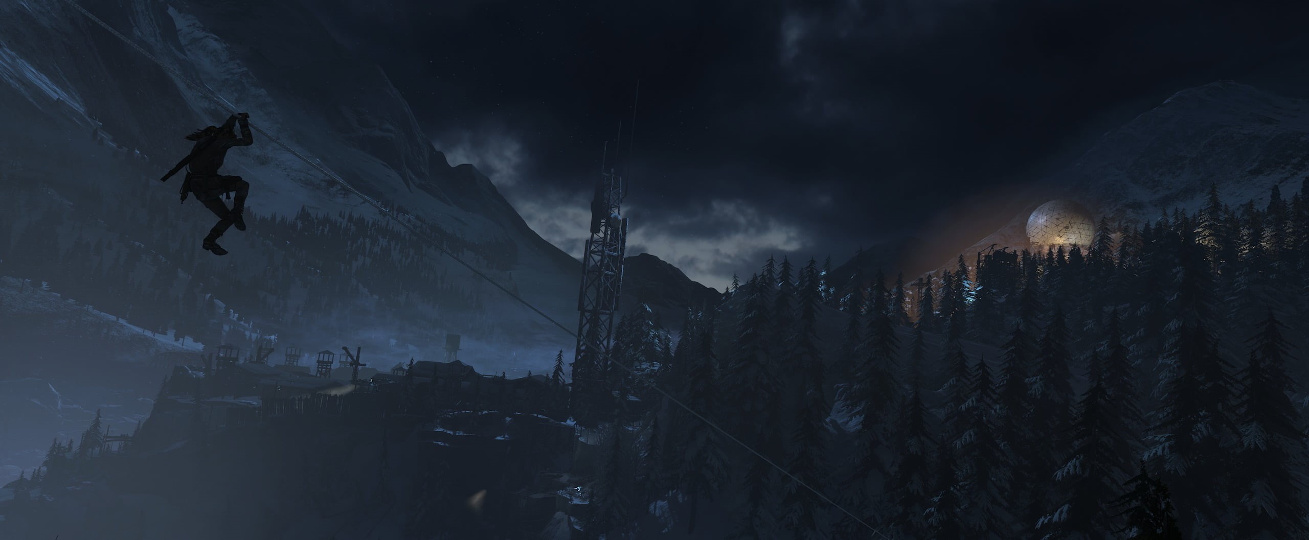 gray, cloud - sky, 2K, Tomb Raider, building, black, warning sign, nature, winter, compound, beauty in nature, silhouette, Lara Croft, outdoors, cold temperature, HD Wallpaper