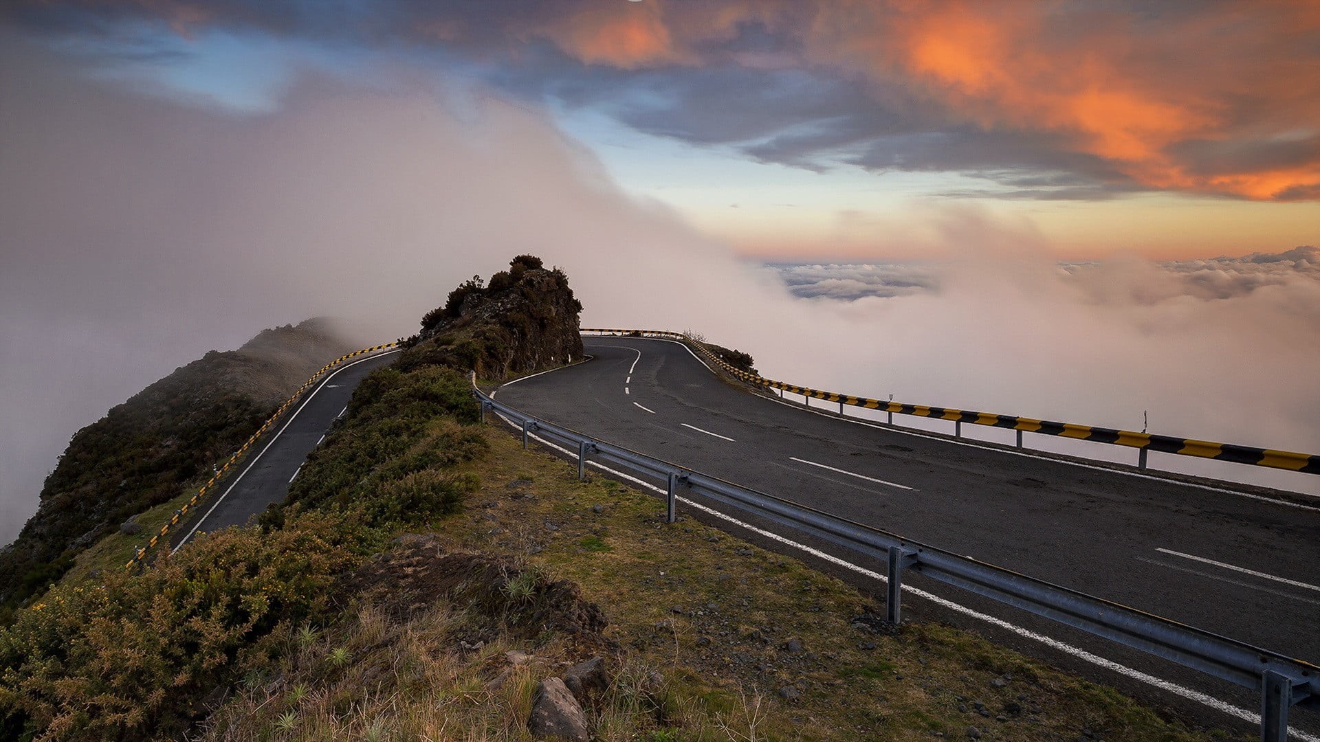 road, mode of transportation, outdoors, sunset, direction, gray, mountains, scenics - nature, car, mountain, nature, landscape, 1080P, environment, motor vehicle, HD Wallpaper
