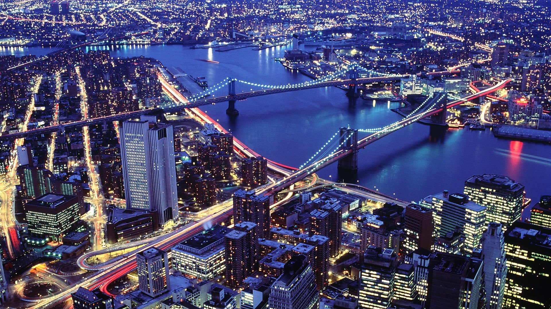 skyscraper, bridge, financial district, water, no people, building exterior, bow, 1080P, gray, built structure, river, transportation, high angle view, HD Wallpaper