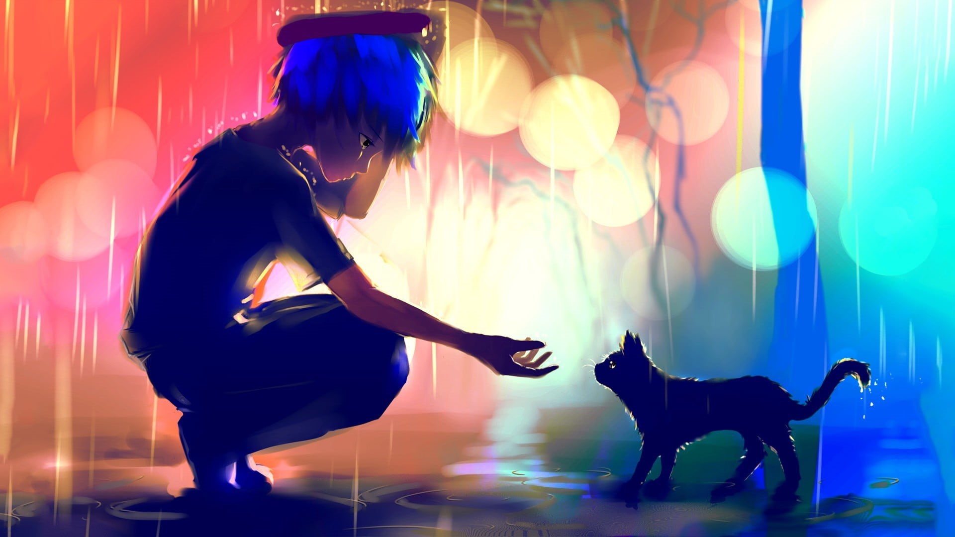 leisure activity, lights, hairstyle, anime, anime girls, hold, people, fun, illuminated, painting, females, bokeh, fashion, canine, haired, pets, HD Wallpaper