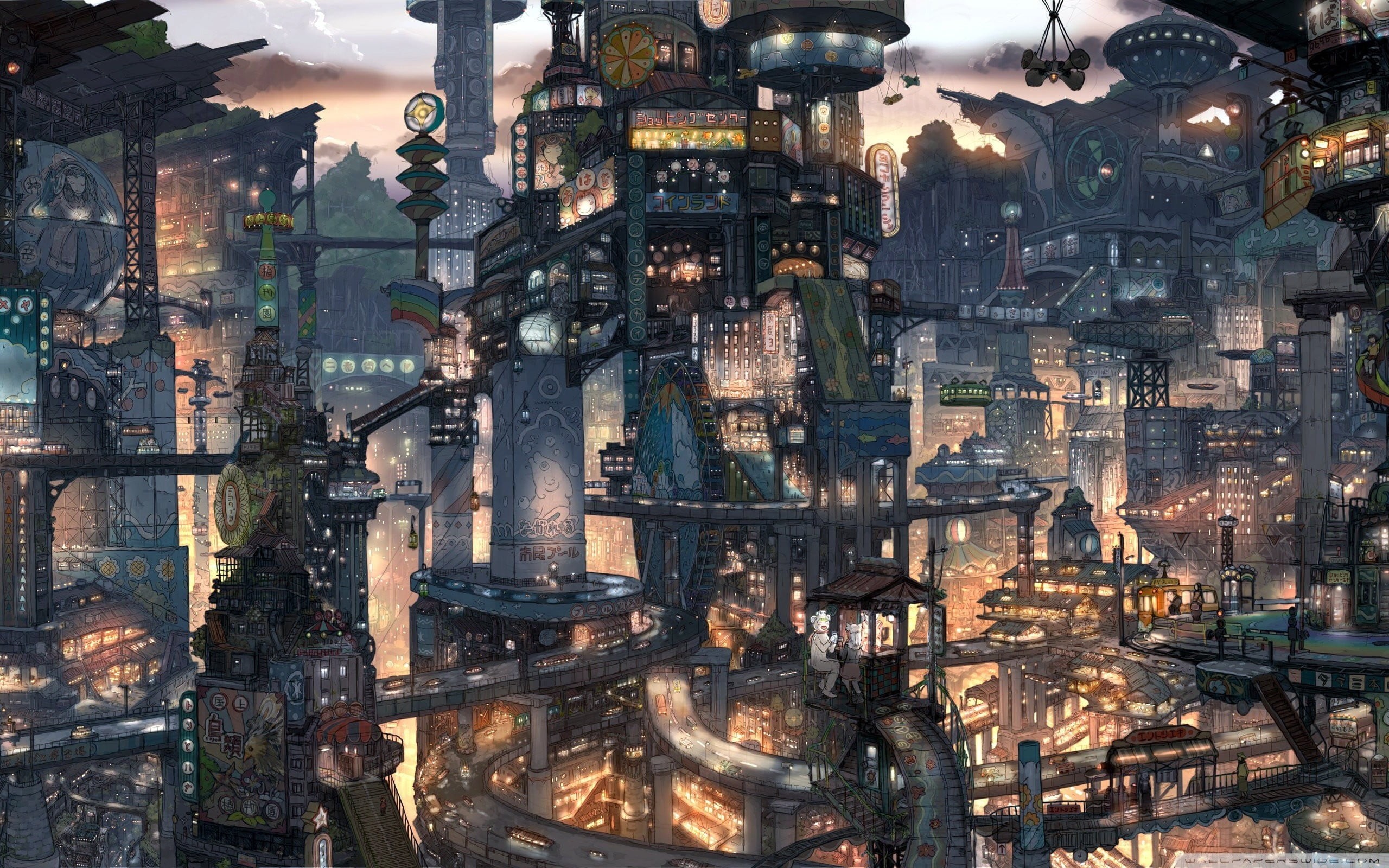rise, built structure, anime, complexity, fantasy city, connection, cityscape, no people, pipe - tube, metal industry, Imperial Boy, technology, religion, HD Wallpaper