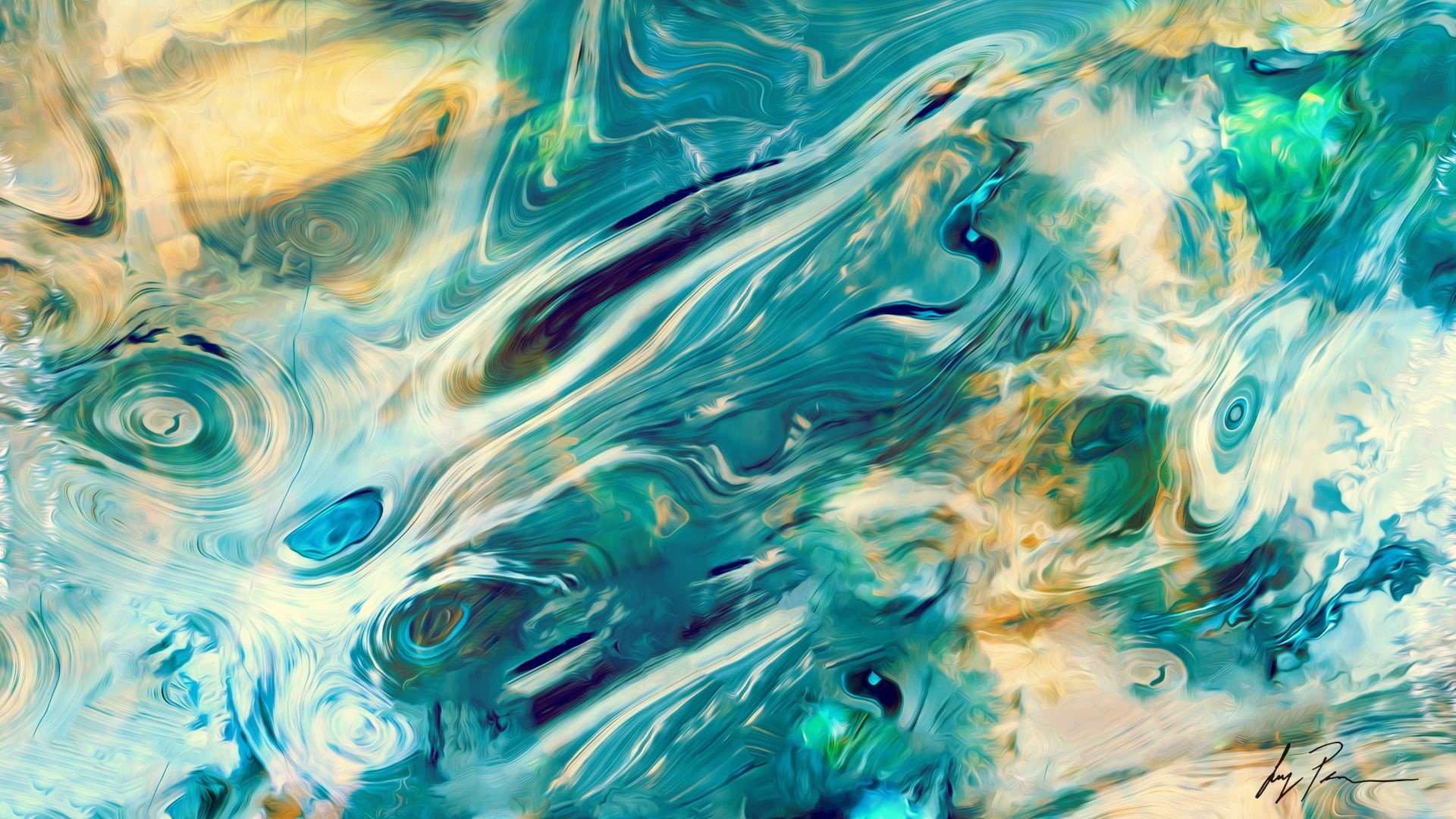 turquoise colored, day, full frame, teal, motion, outdoors, no people, artwork, natural pattern, painting, reflection, textured effect, sea, green, nature, HD Wallpaper