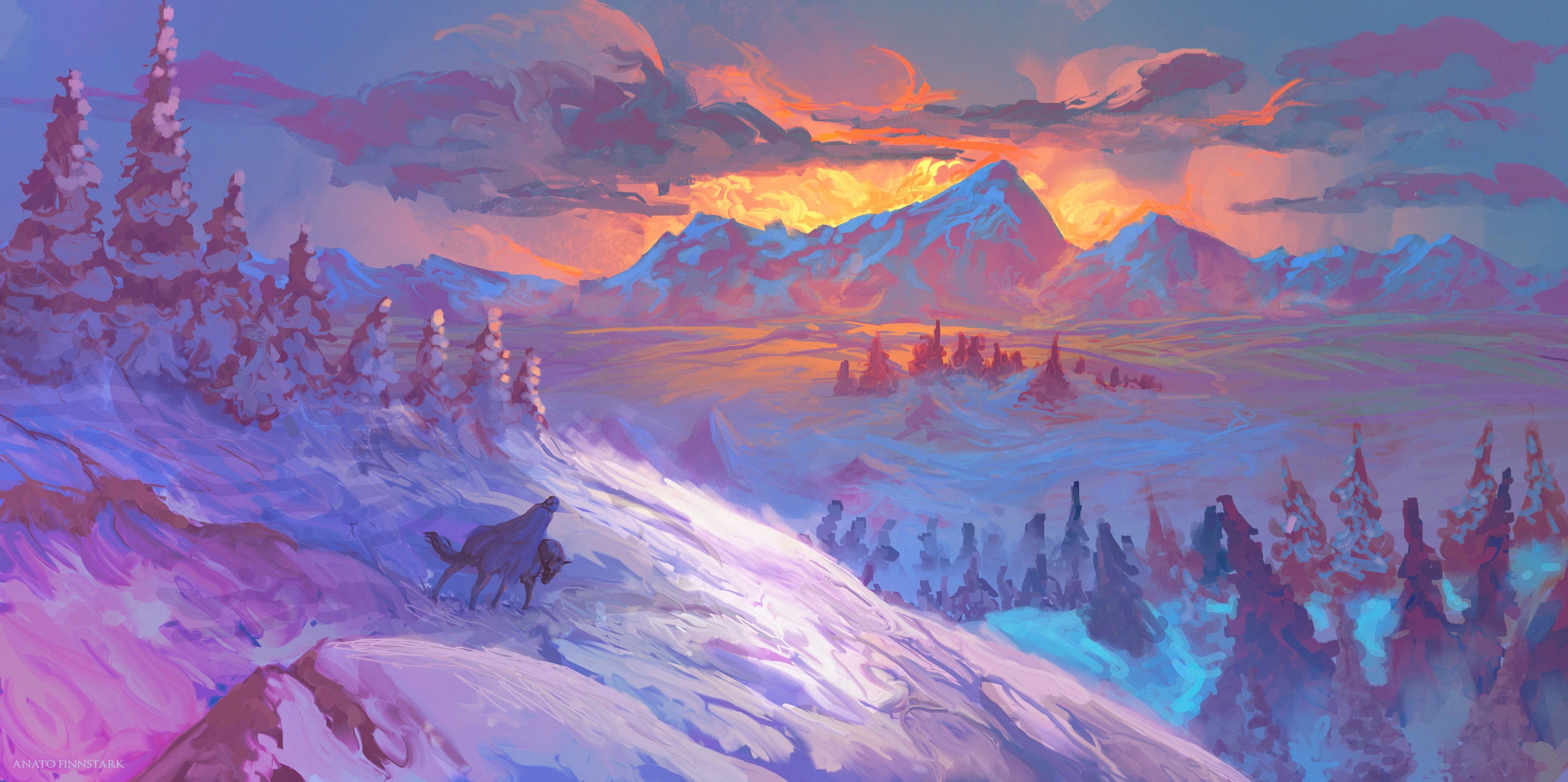 artwork, 4K, fantasy art, Anato Finnstark, snow covered, HD Wallpaper