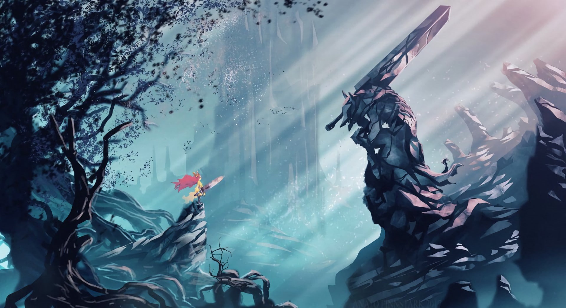 sport, plant, nature, mountain, 1080P, sea, anato finnstark fantasy art creativity child of light berserk, water, reflection, turquoise colored, tree, HD Wallpaper