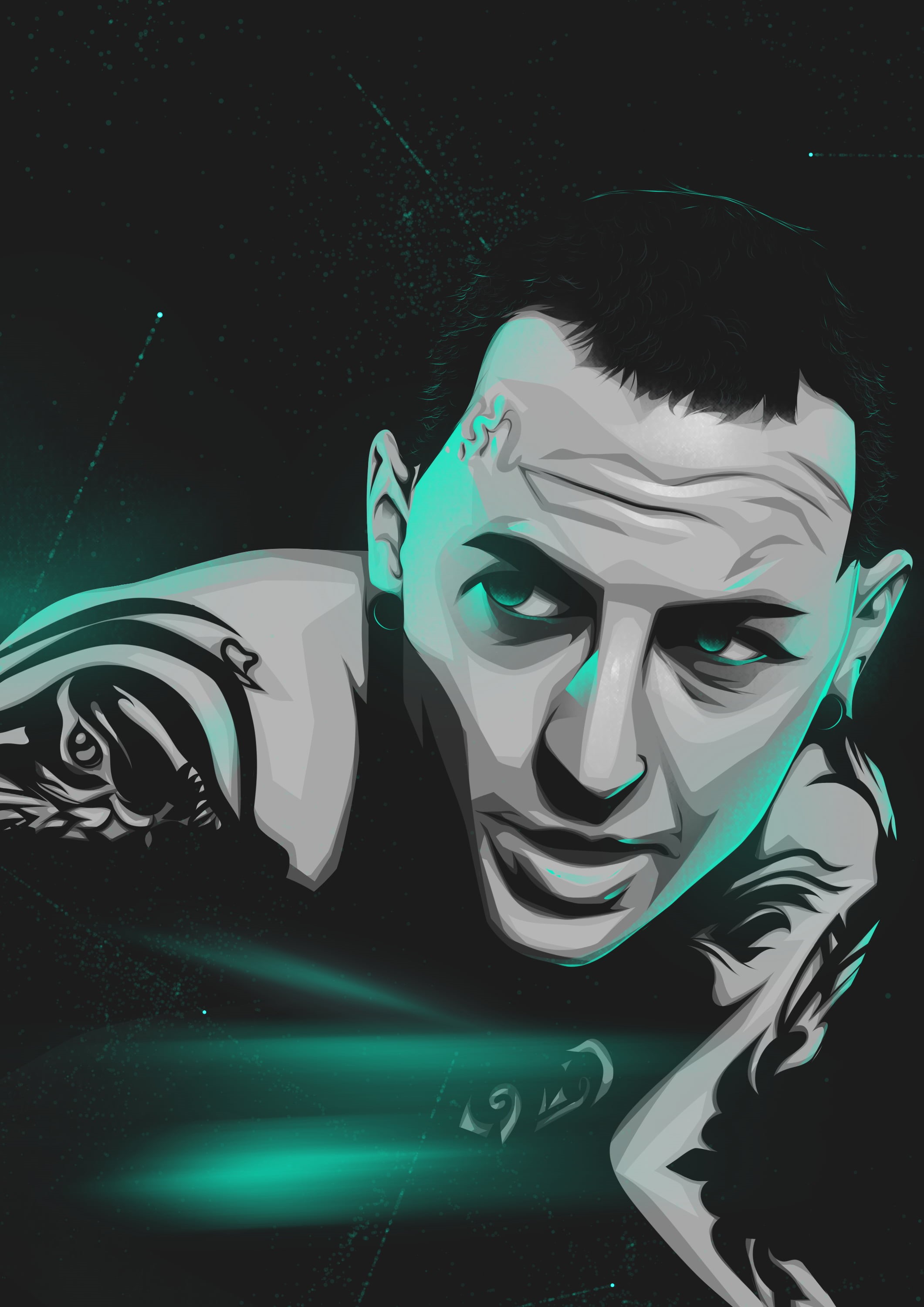 2K, black, Chester Bennington, teal, music, Vexel, Linkin Park, Phone HD Wallpaper